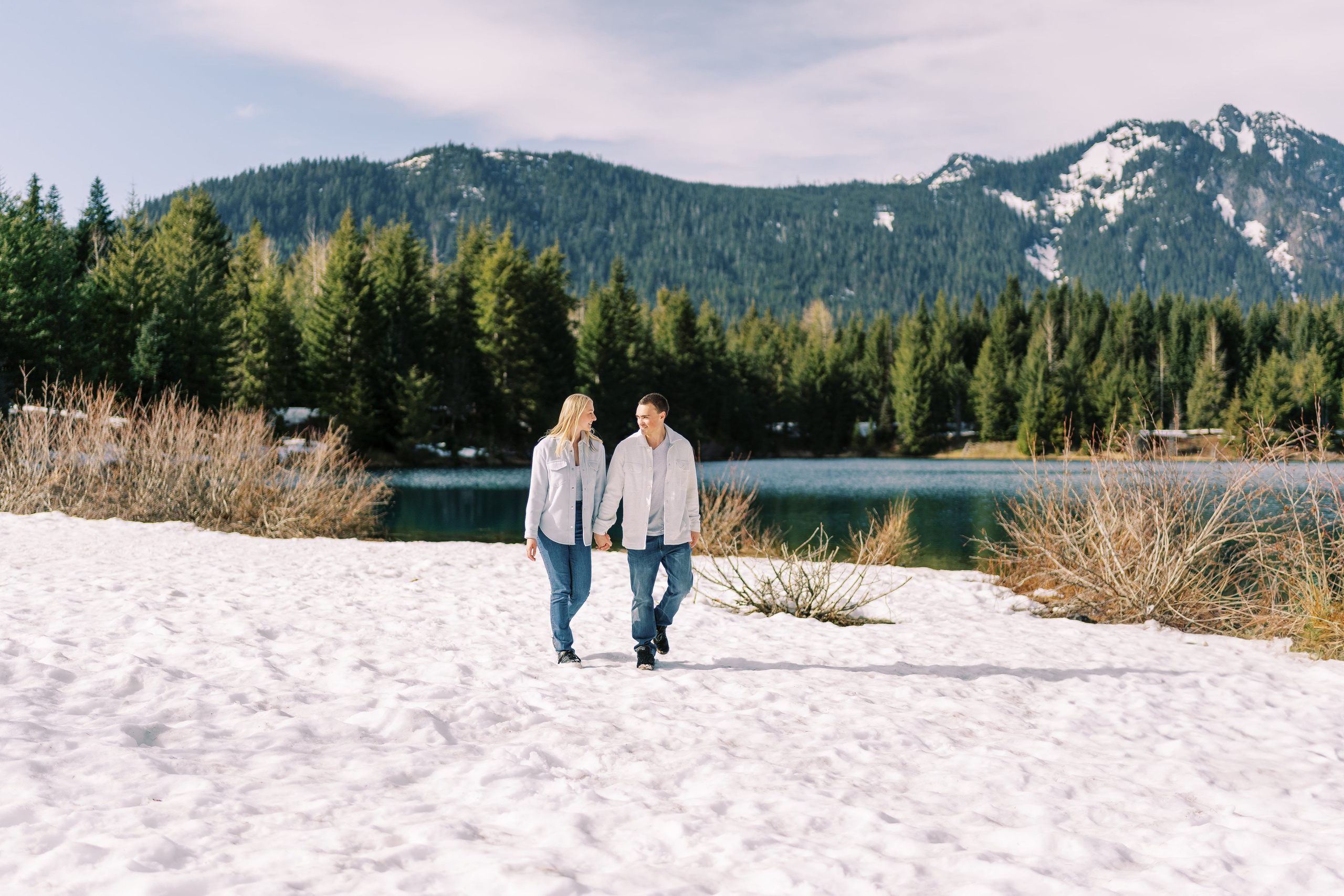 Engagement photo shoot Caitlyn & Riley / April 2024. Gold Creek Pond, WA. EVAN ARISTOV WEDDING PHOTOGRAPHY — Seattle Wedding Photographer