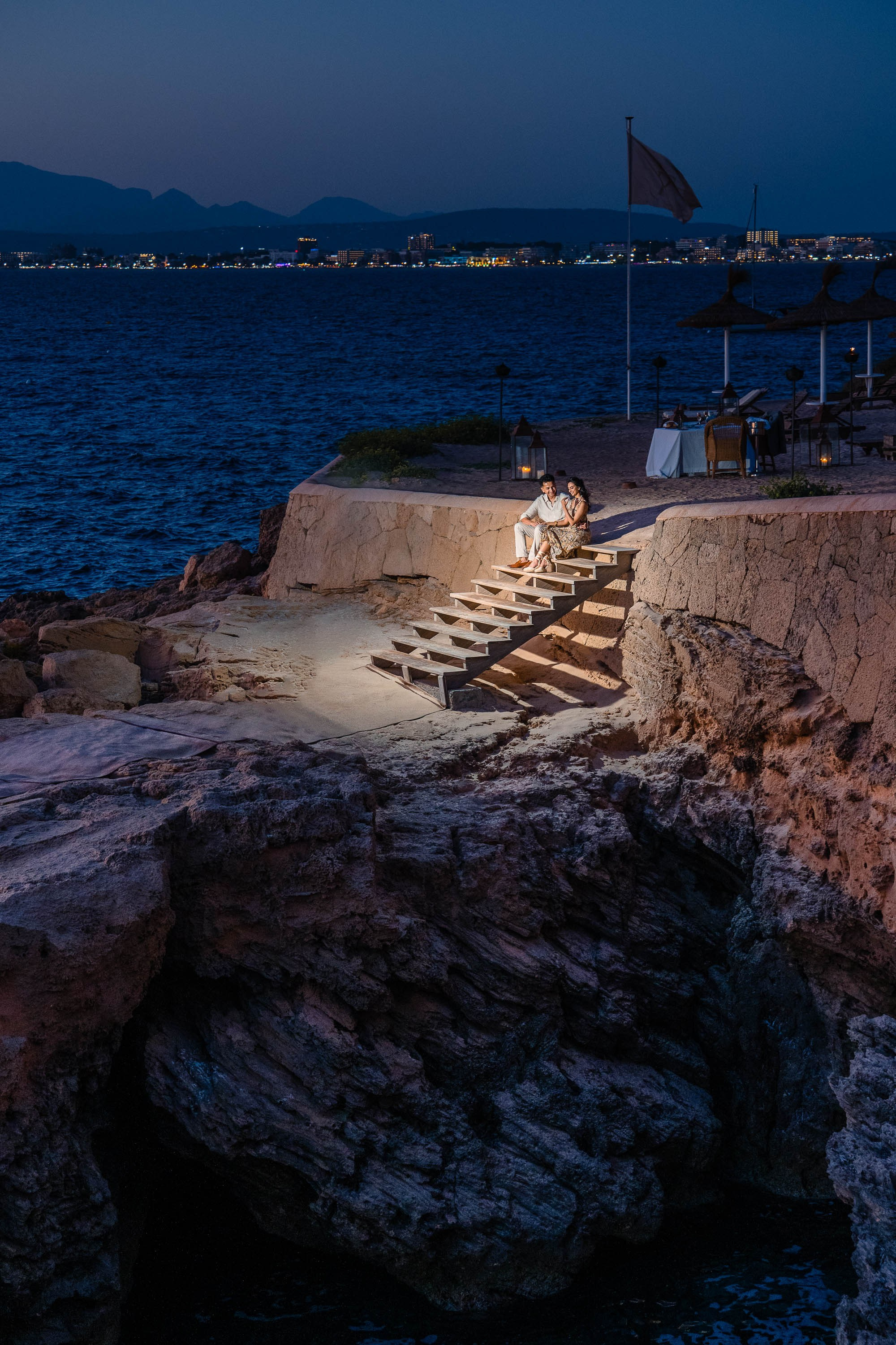Dusk Wedding Proposal in Cap Rocat with UK clients. Mallorca Wedding, Corporate & Social Photographer
