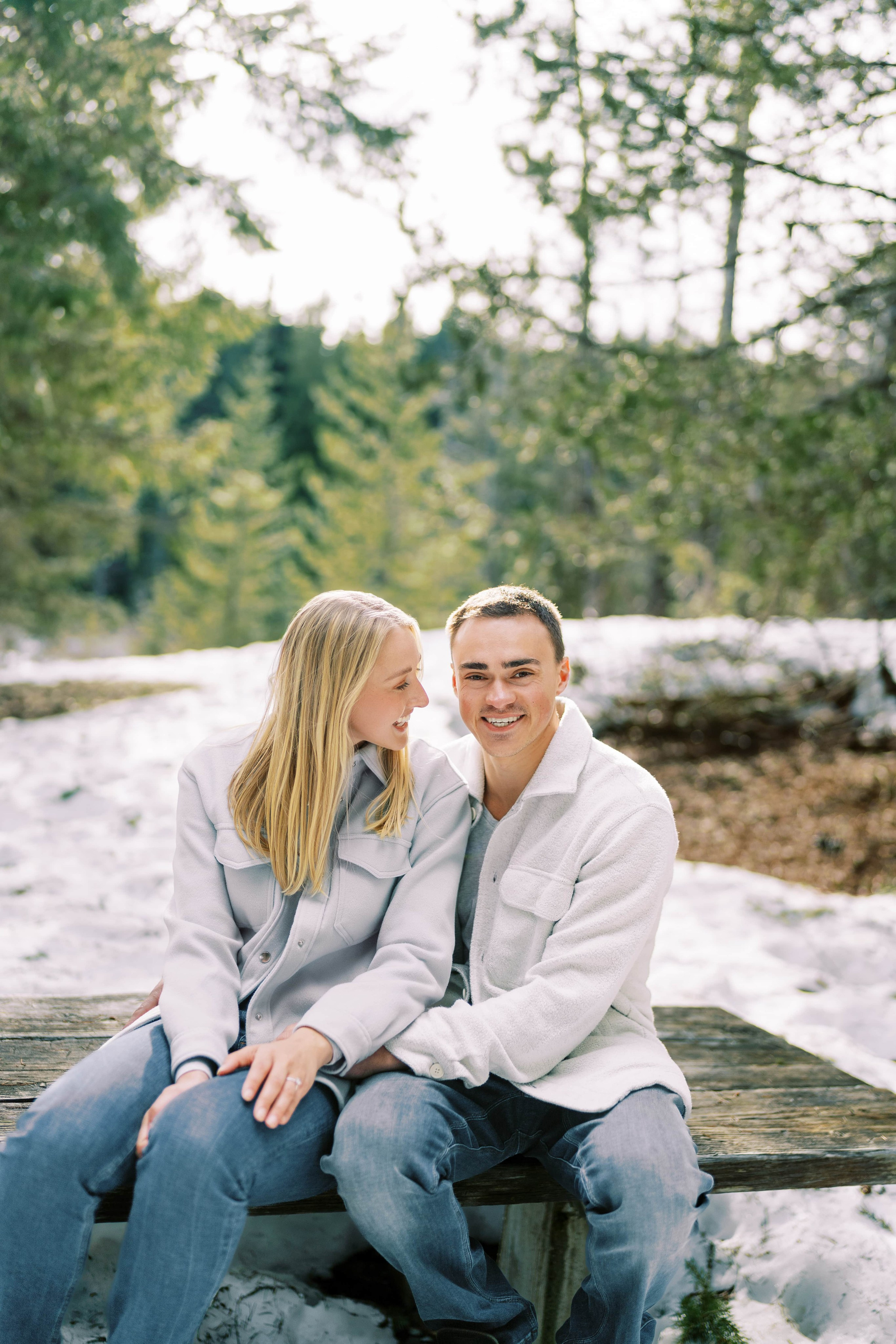 Engagement photo shoot Caitlyn & Riley / April 2024. Gold Creek Pond, WA. EVAN ARISTOV WEDDING PHOTOGRAPHY — Seattle Wedding Photographer