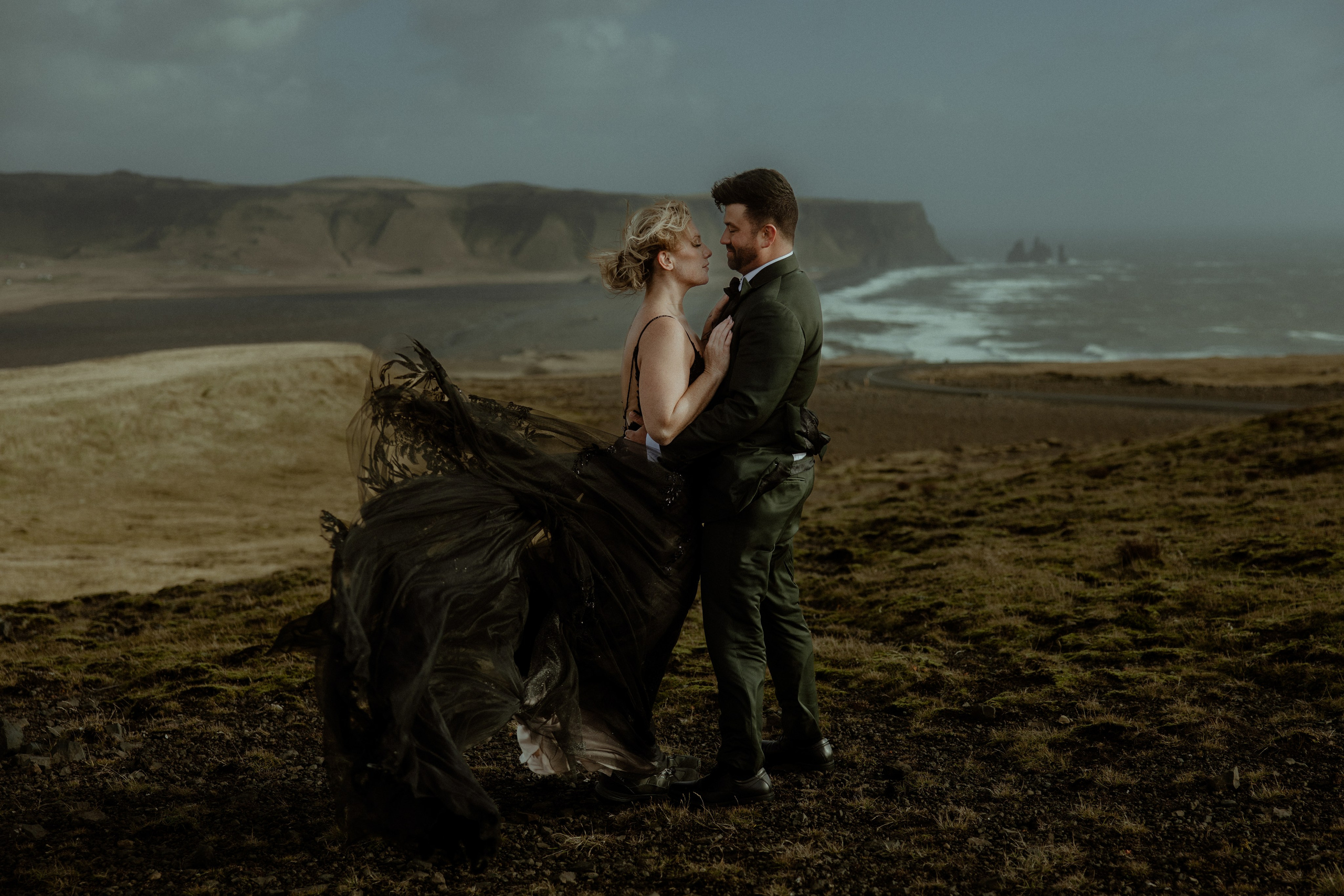 wind on Iceland wedding day