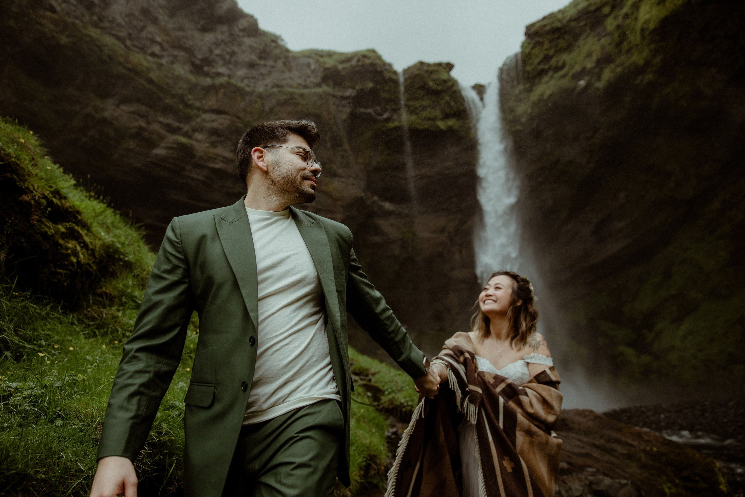 Elopement at Kvernufoss Waterfall. Iceland elopement photographer & videographer