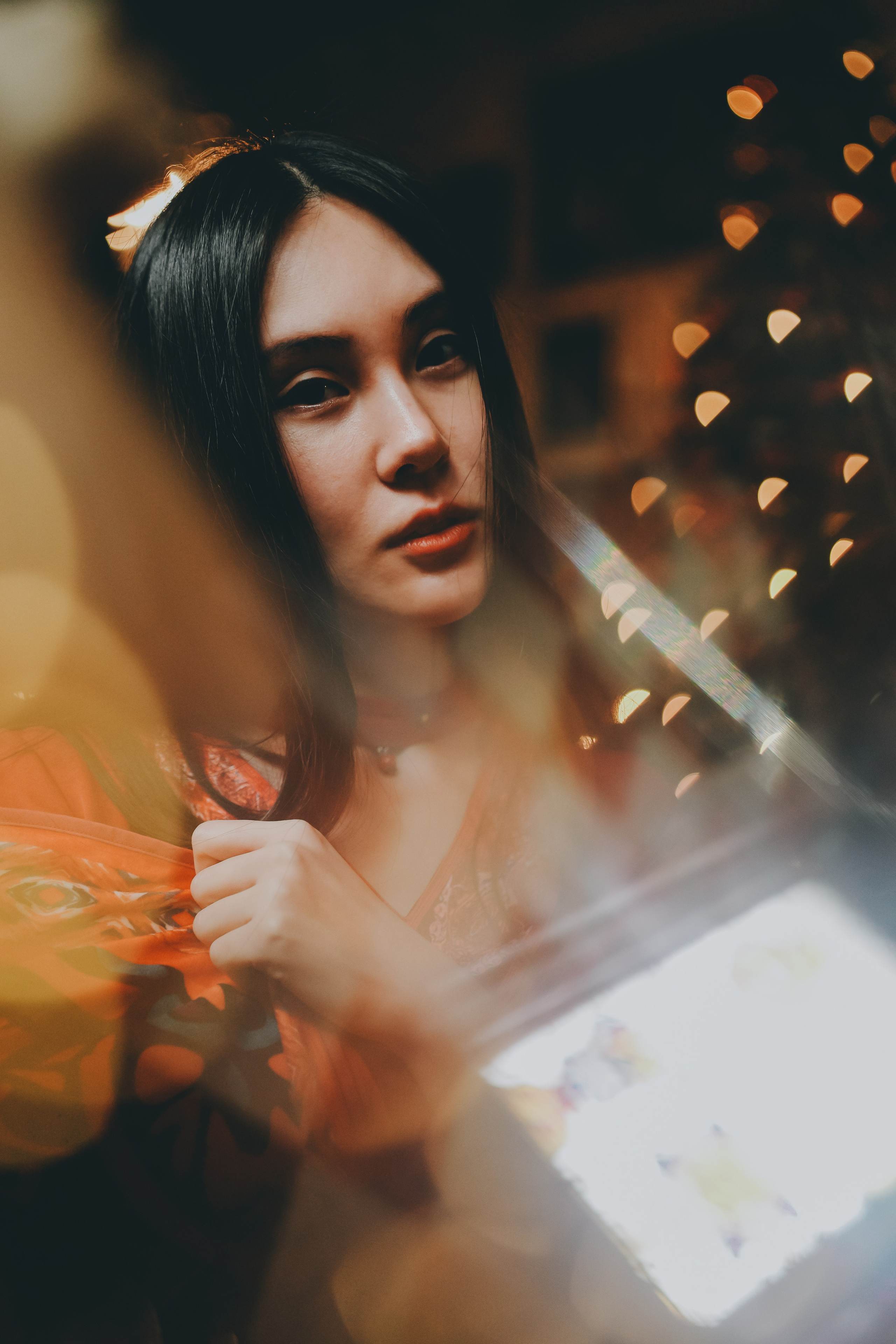 Creative portrait with layered light and reflections, photographed as part of an Artistic Discovery Session in Solihull.