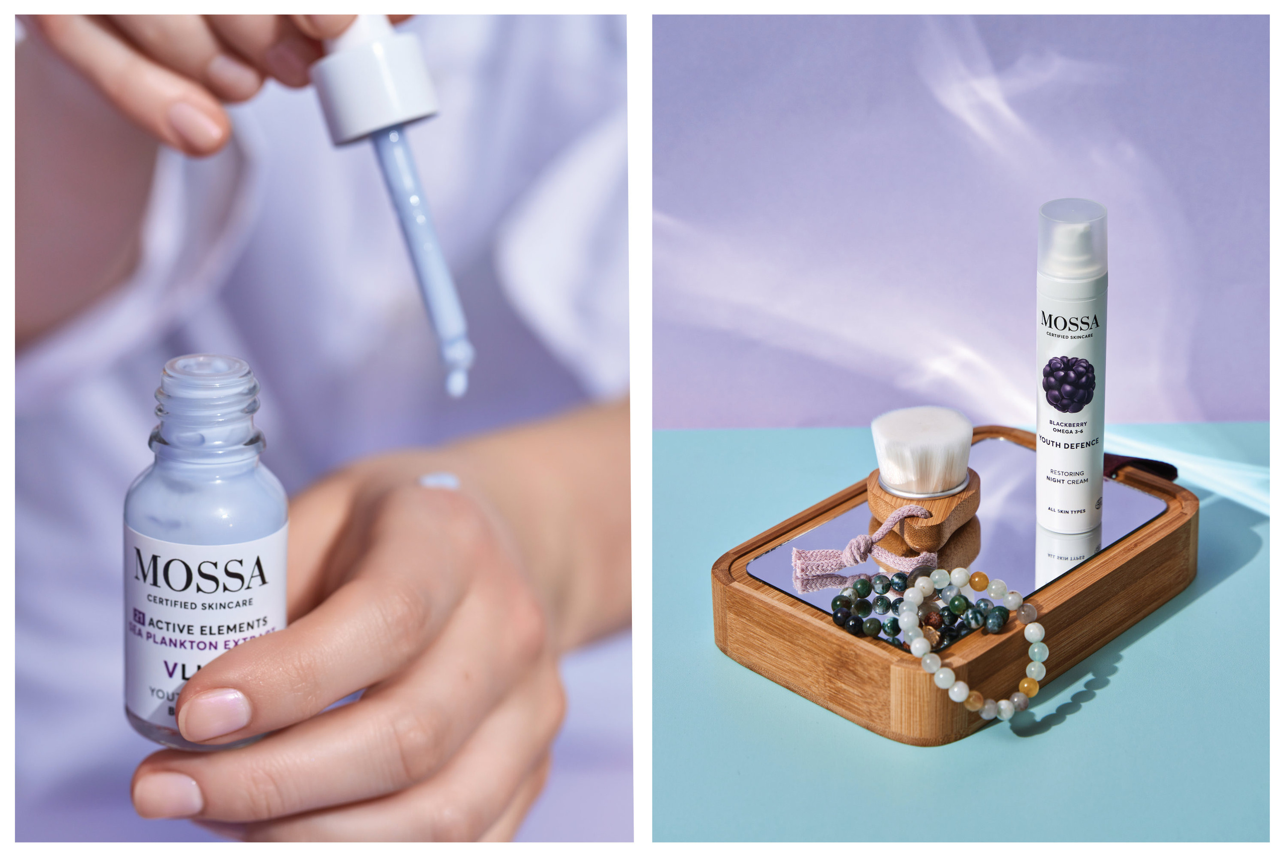 Reklāmas fotogrāfija ar kosmētiku un krāsainiem foniem