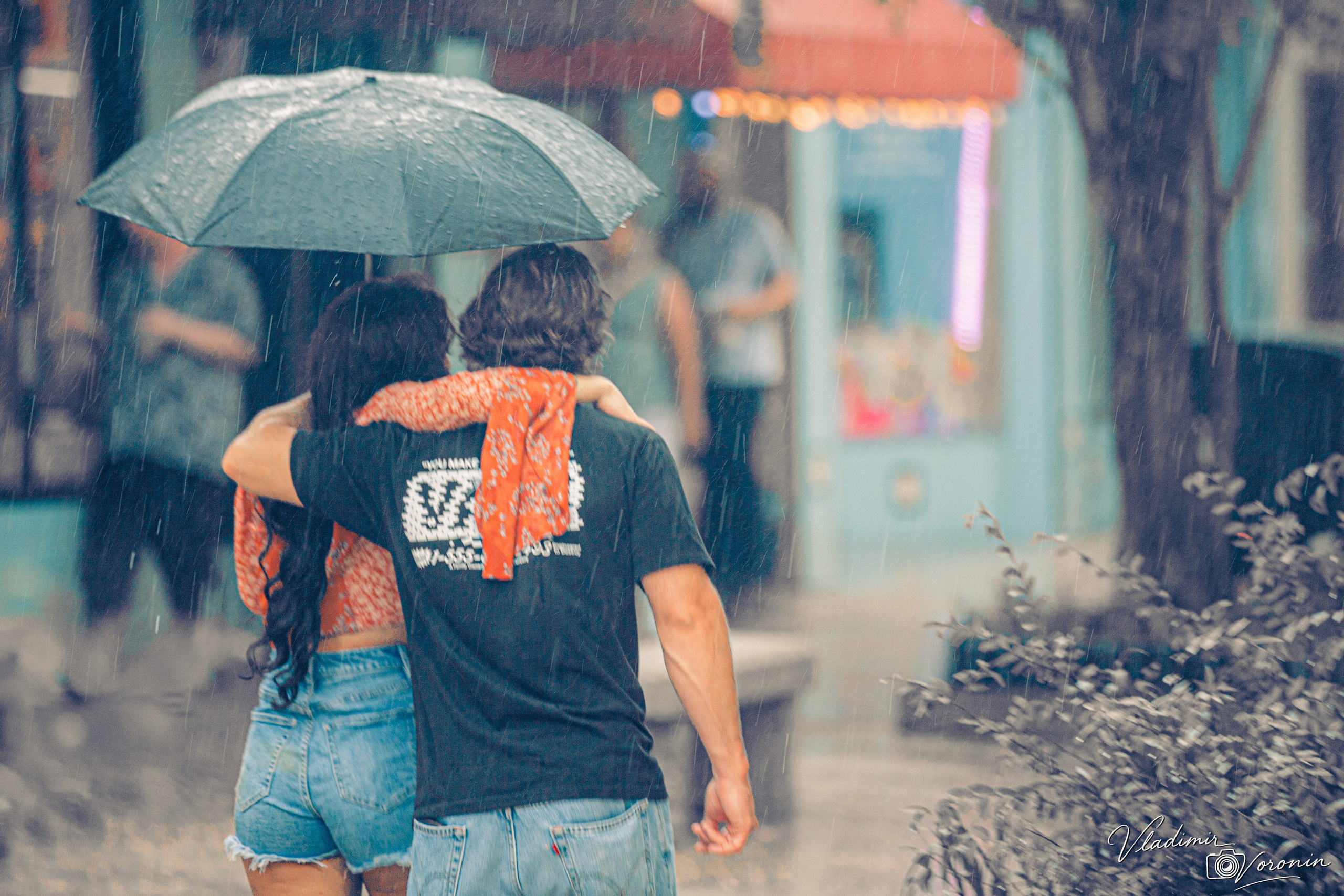 Rain in downtown. Photographer St. Augustine