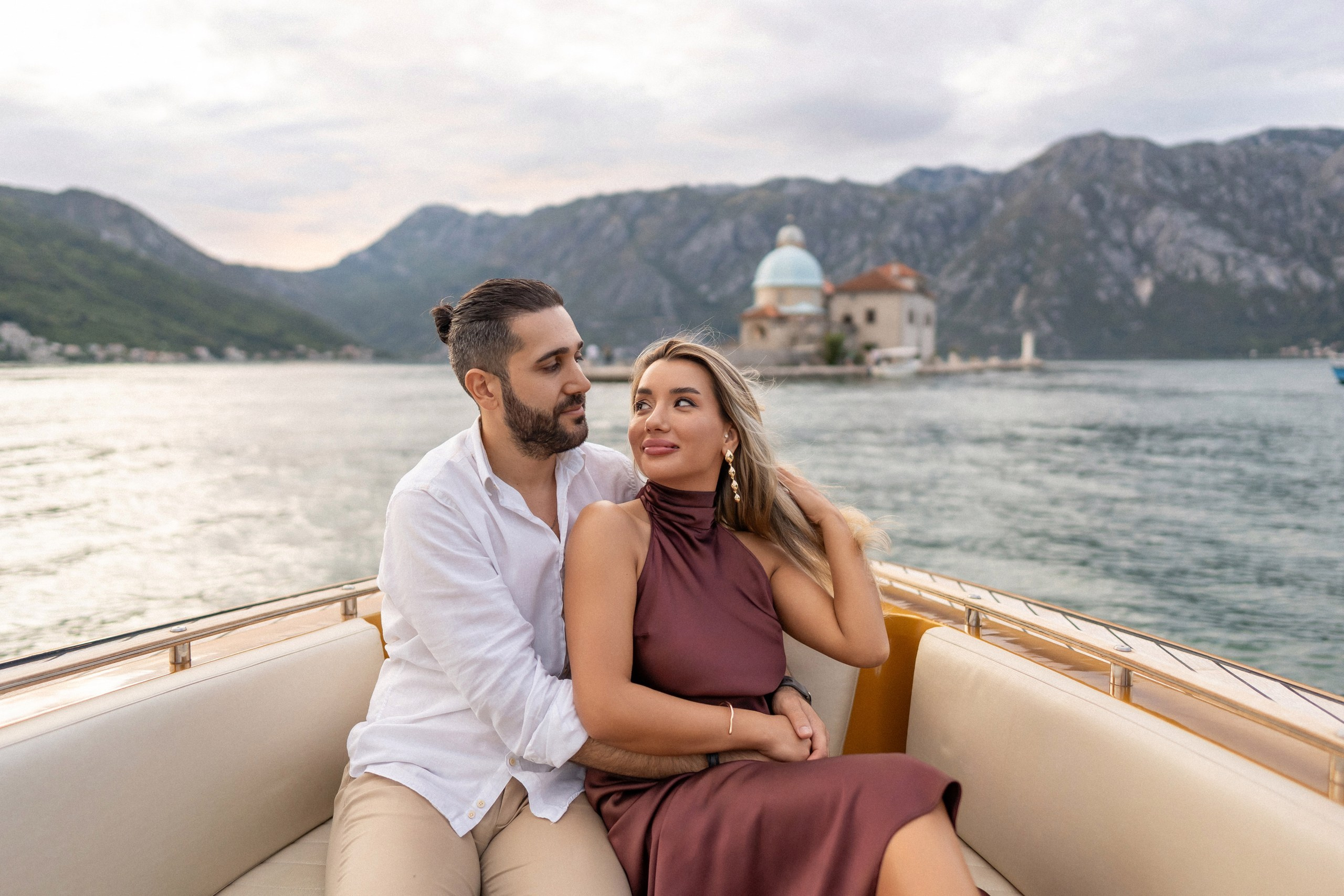 Proposal in the boat in Perast in Montenegro