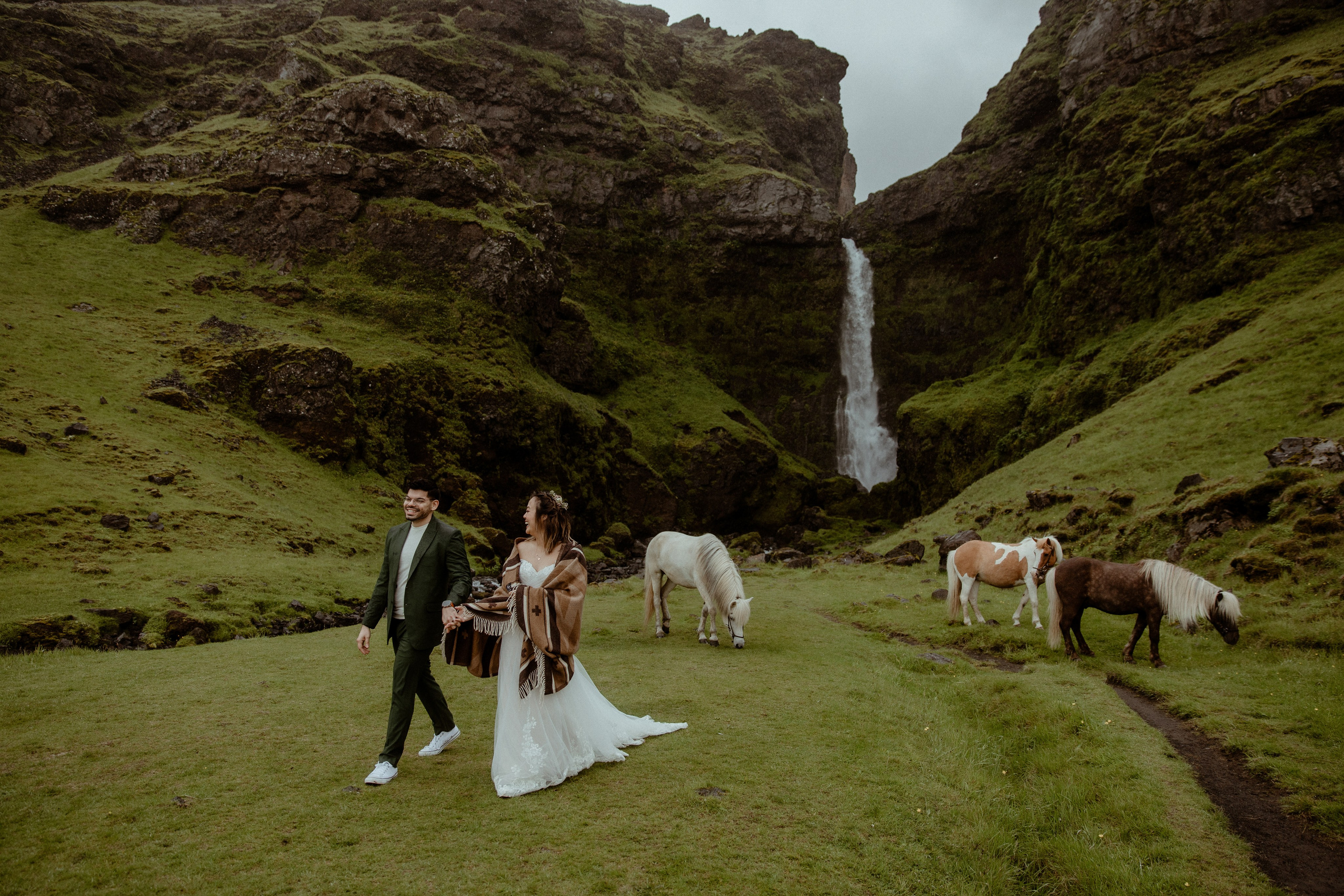 Elopement at Kvernufoss Waterfall. Iceland elopement photographer & videographer