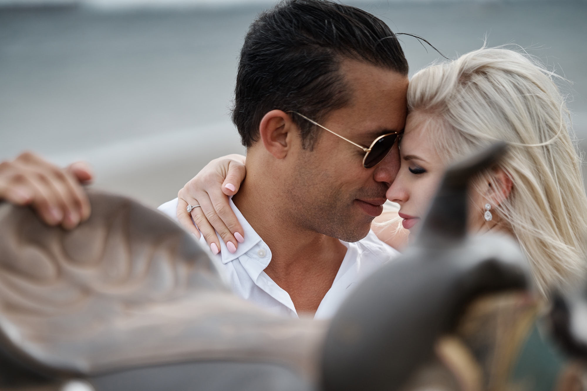 Creative engagement photosession with horses on the beach, Jamaica Bay Riding Academy, Brooklyn, NY.