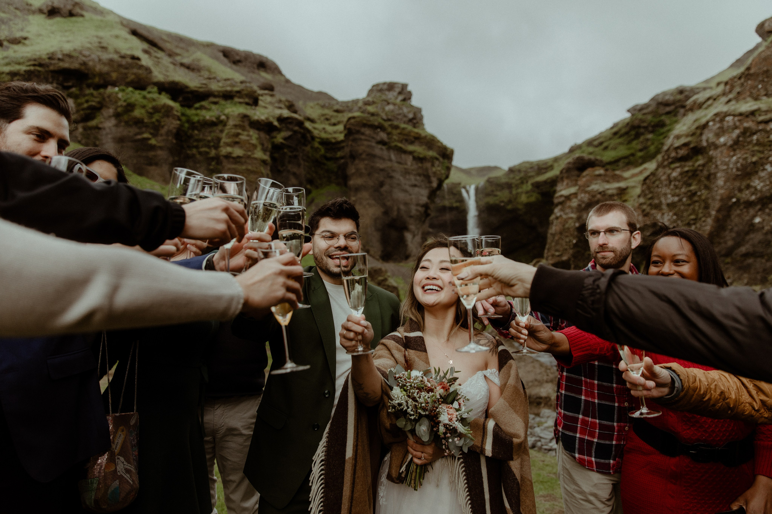 Elopement at Kvernufoss Waterfall. Iceland elopement photographer & videographer