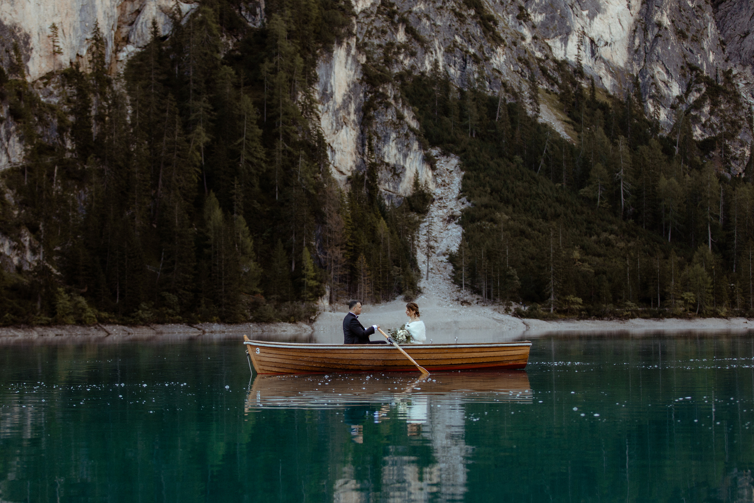 Elopement in Dolomites Lago di Braies. Iceland elopement photographer & videographer