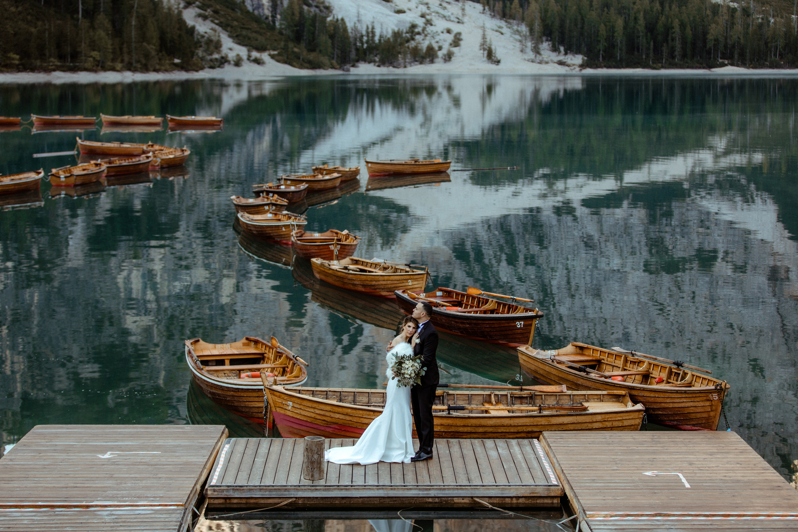 Elopement in Dolomites Lago di Braies. Iceland elopement photographer & videographer