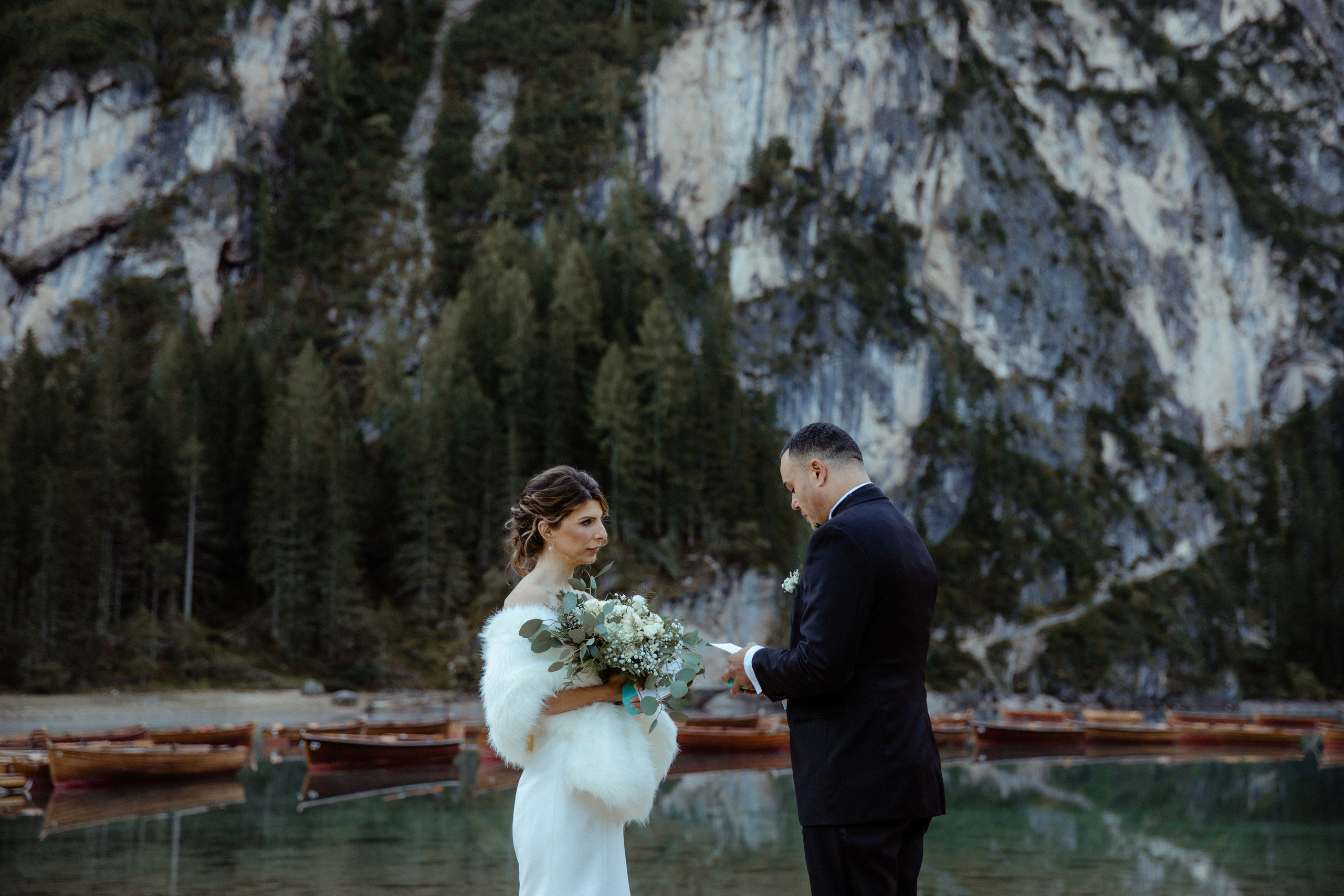 Elopement in Dolomites Lago di Braies. Iceland elopement photographer & videographer