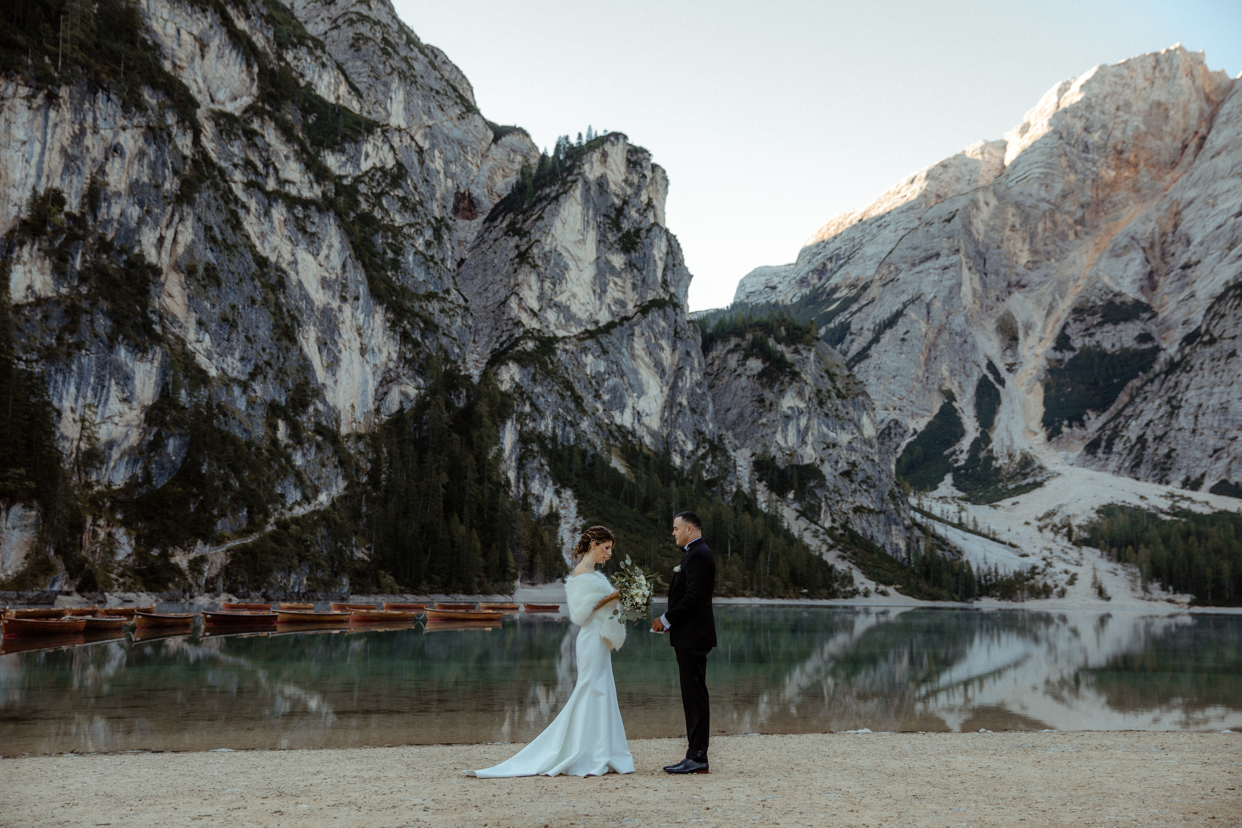 Elopement in Dolomites Lago di Braies. Iceland elopement photographer & videographer