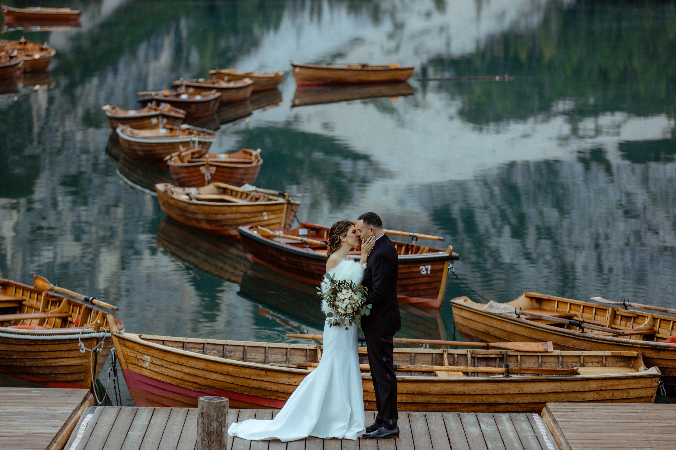 Elopement in Dolomites Lago di Braies. Iceland elopement photographer & videographer