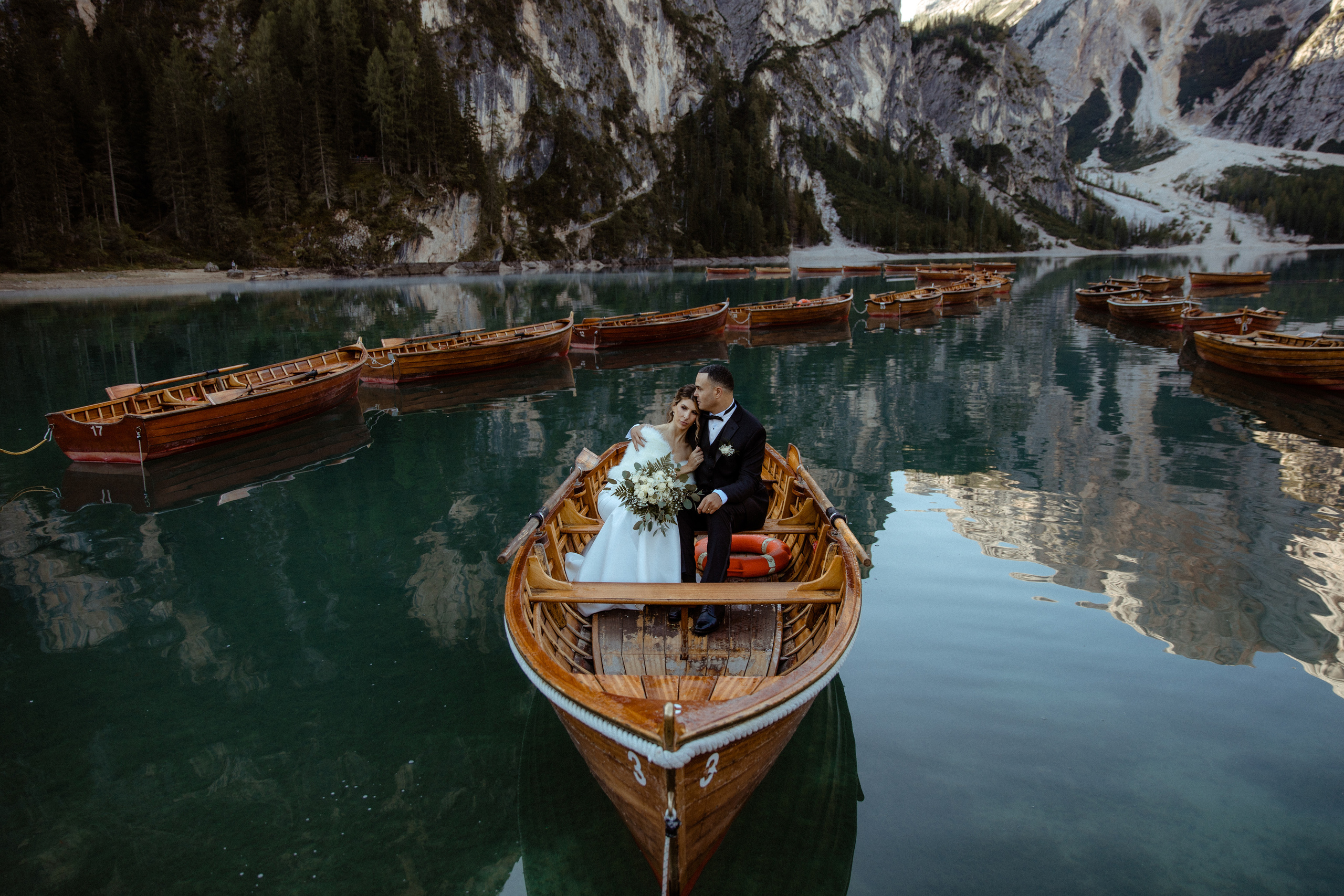 Elopement in Dolomites Lago di Braies. Iceland elopement photographer & videographer