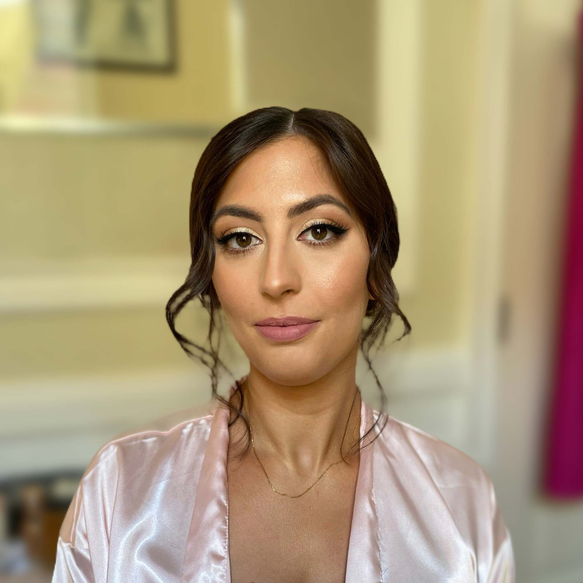 elegant eyeliner and false eyelashes on a woman with big eyes. Arabian makeup in Rome
