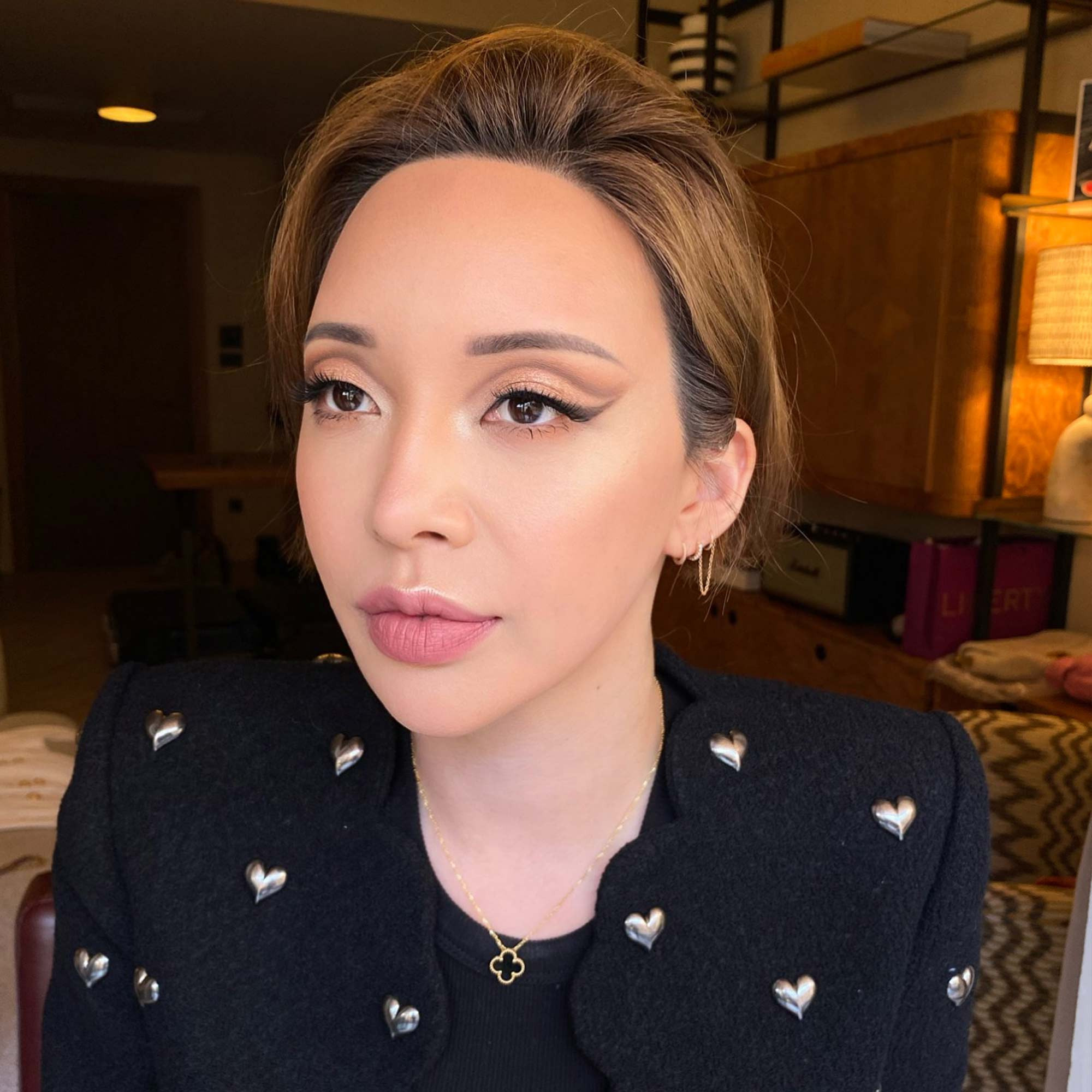 korean girl with soft cut crease makeup in neutral colors
