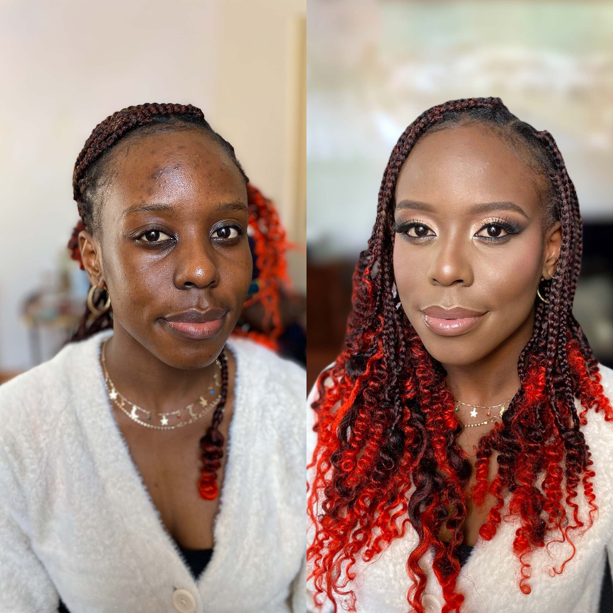 african makeup black woman pink lips with makeup and without
