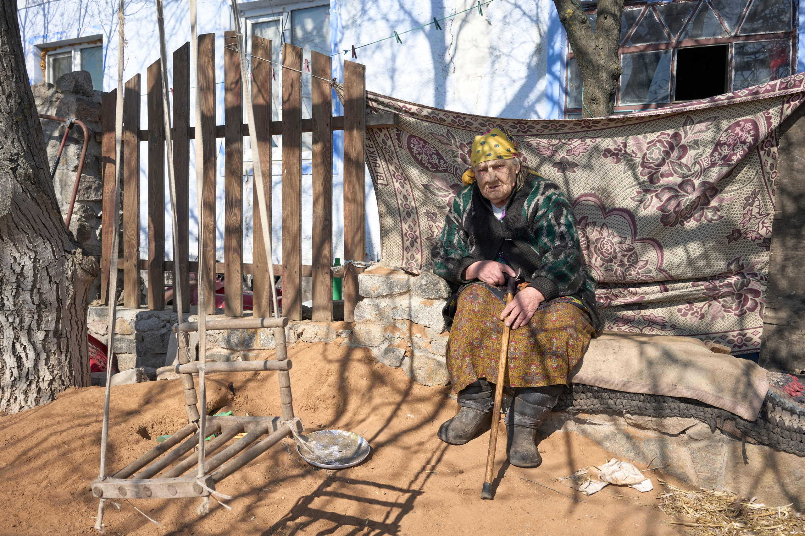 Vera Leontievna, 86 years old. She was kicked out of her house by Russian soldiers when they came into Rakovo, Voznesensk area. "They took all the food supplies from my cellar, broke windows and left only mess in house" - she said.