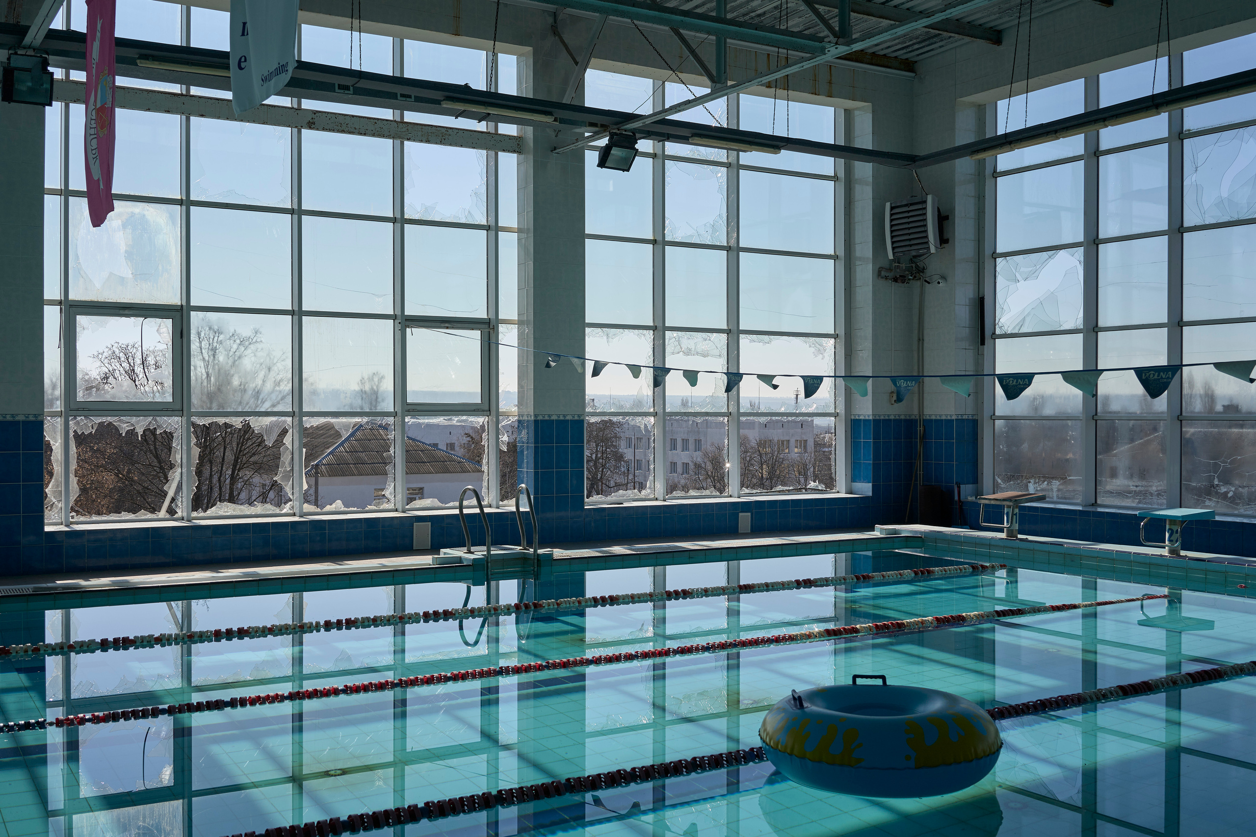 Inside the bombed swimming pool.