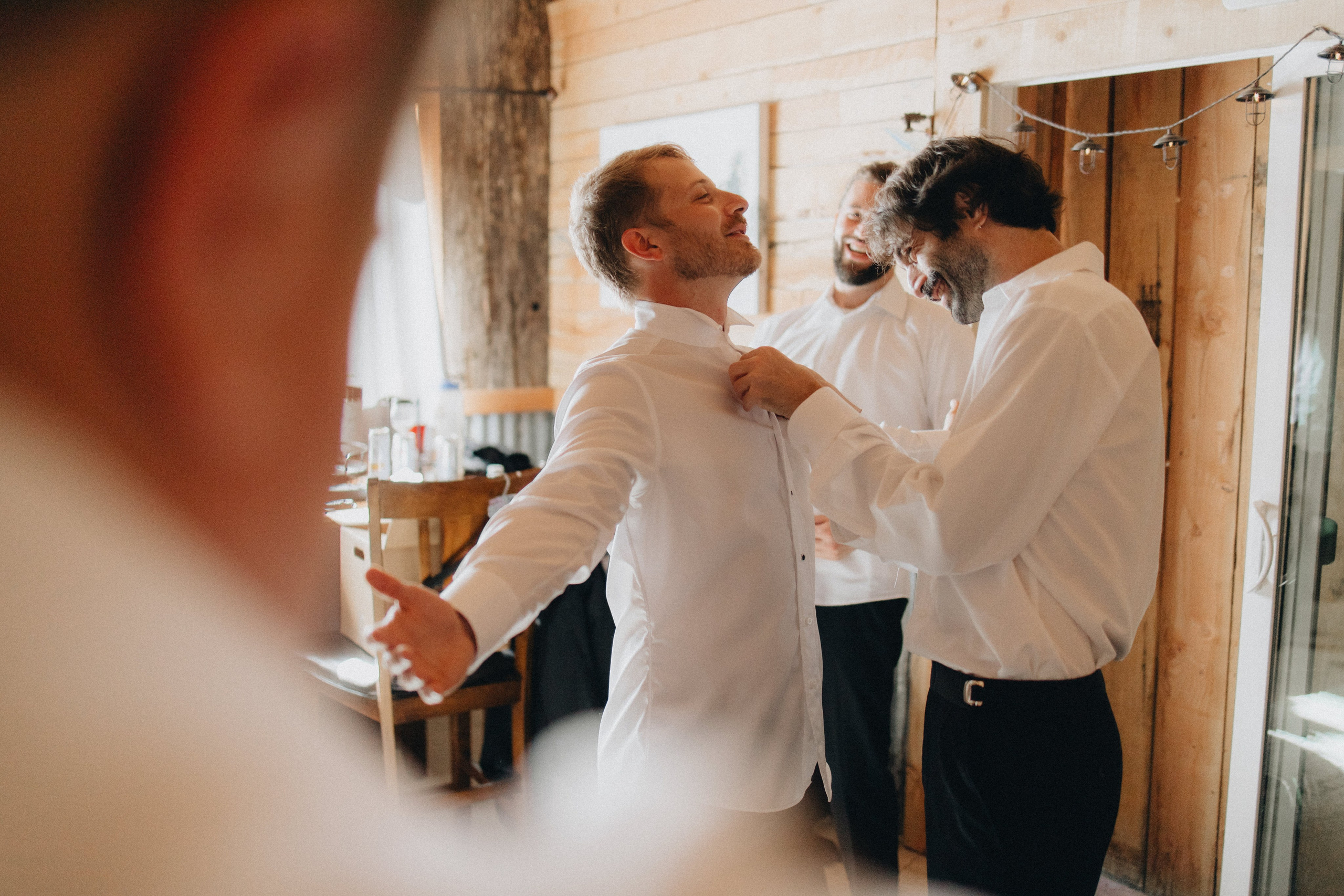 Jessie and Isaac on their wedding day in Portland, Oregon – a genuine moment of joy captured by photographer Georgy Shishkin in a romantic outdoor style, reflecting the charm of Portland & Seattle wedding photography.