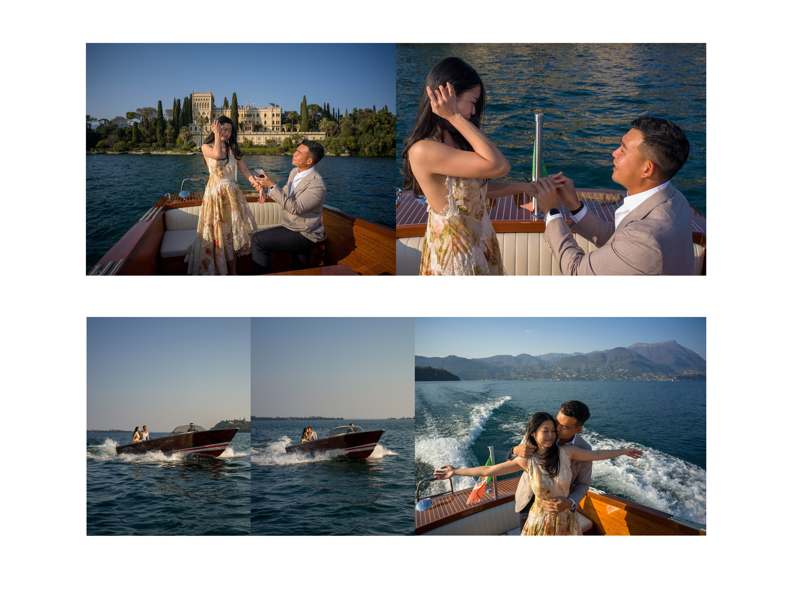 Engagement moment at Lake Garda featuring Isola del Garda.