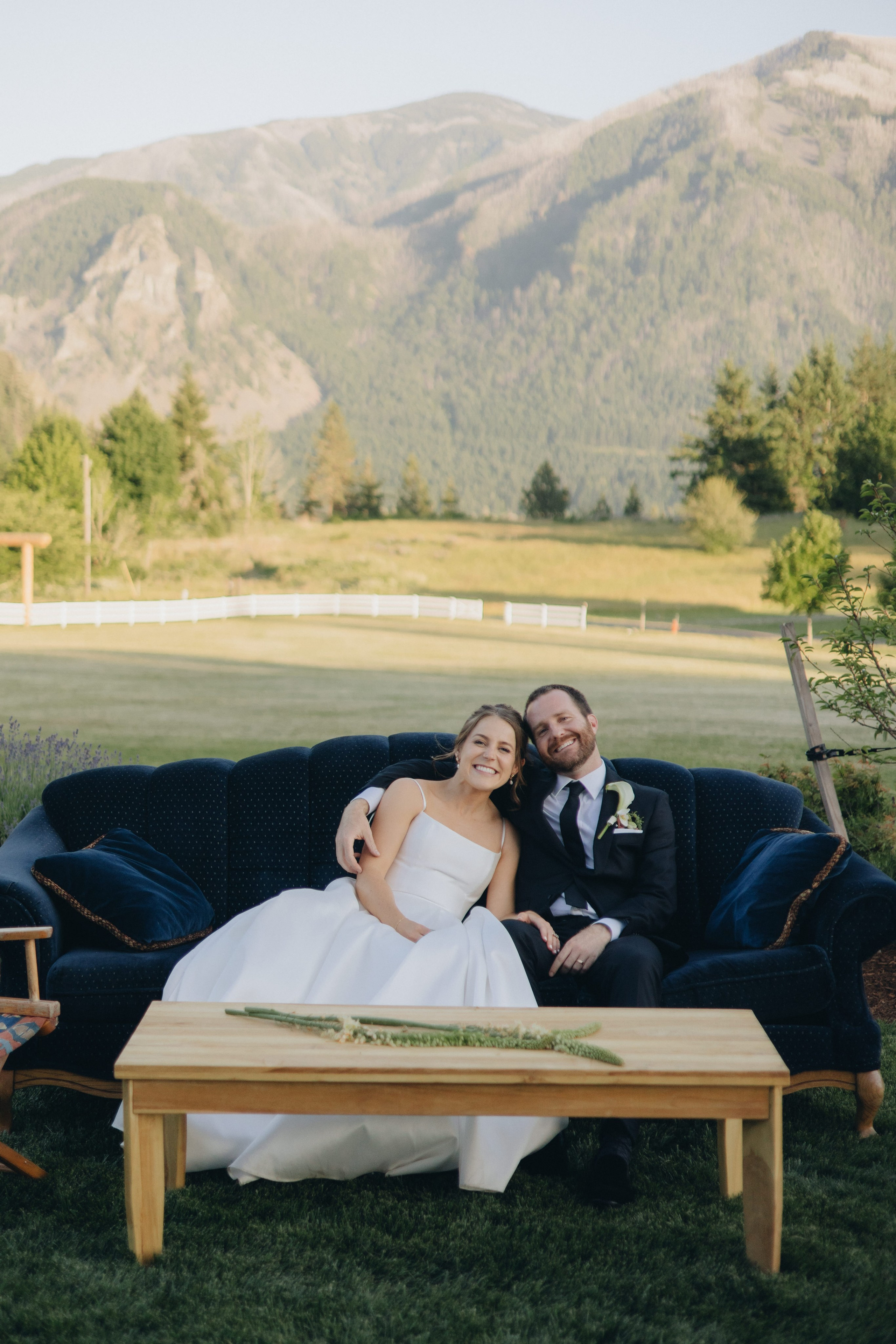 Bride and groom portrait at Wind Mountain Ranch wedding in Washington