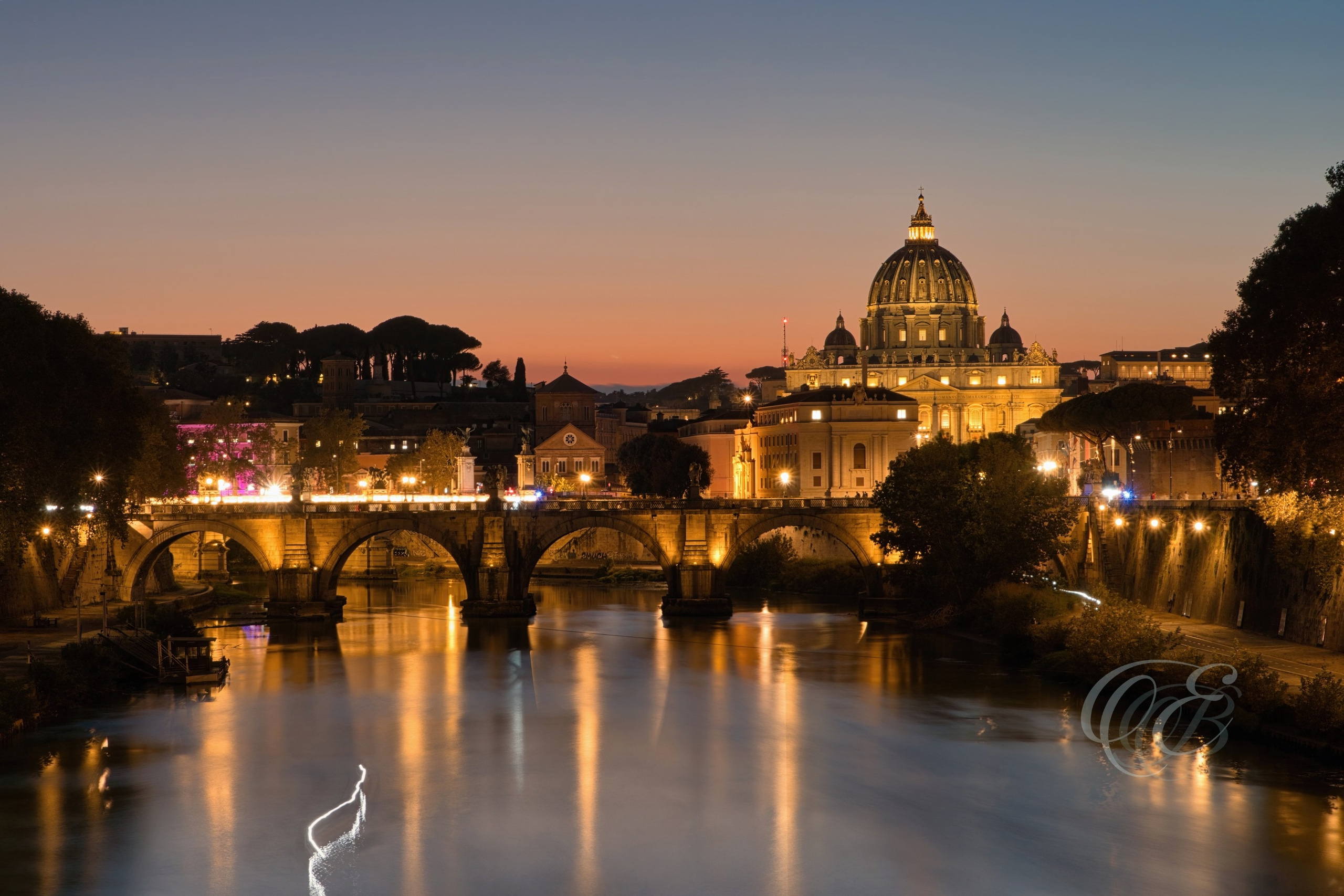Rome Italy – Sunset at The Ponte Sant'Angelo romantic – Eduardo Bartoli Fine Art Photography – Romantic sunset view of Ponte Sant'Angelo in Rome, Italy, captured by Eduardo Bartoli.