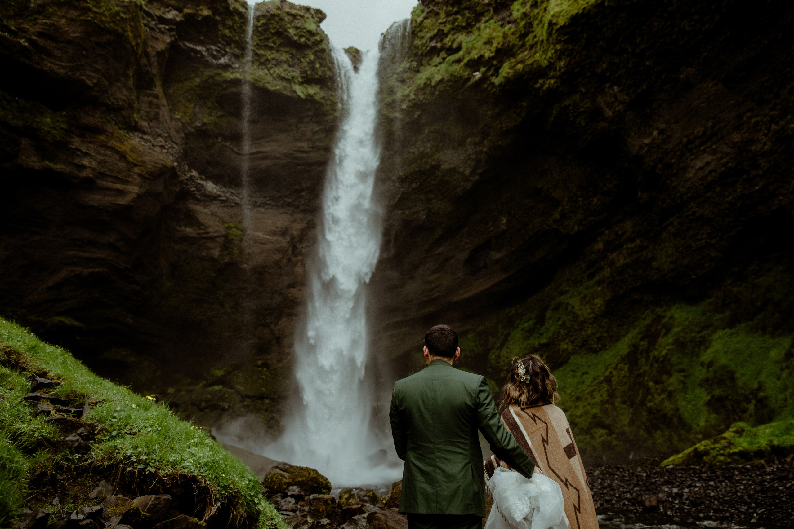 Elopement at Kvernufoss Waterfall. Iceland elopement photographer & videographer