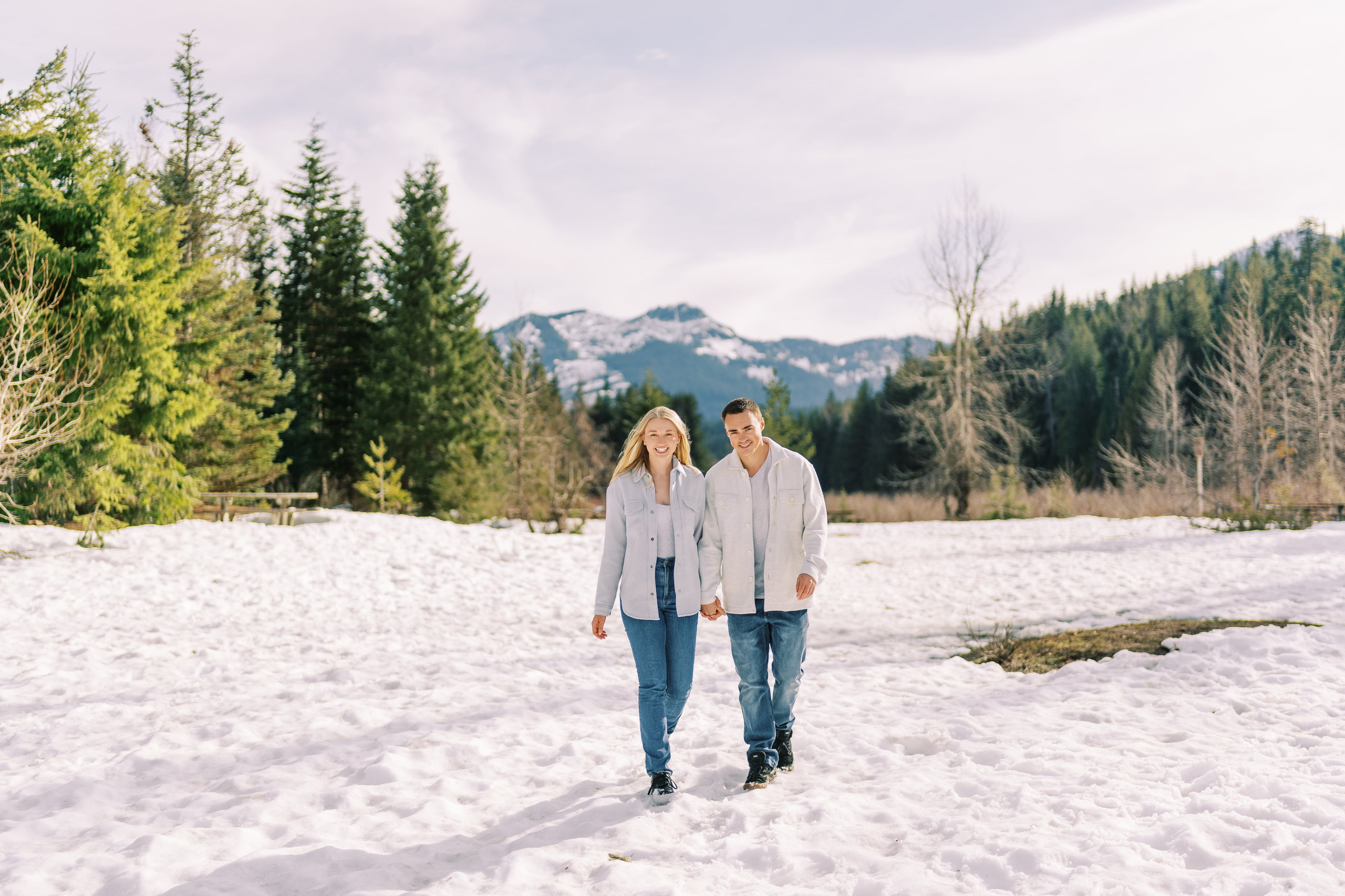 Engagement photo shoot Caitlyn & Riley / April 2024. Gold Creek Pond, WA. EVAN ARISTOV WEDDING PHOTOGRAPHY — Seattle Wedding Photographer