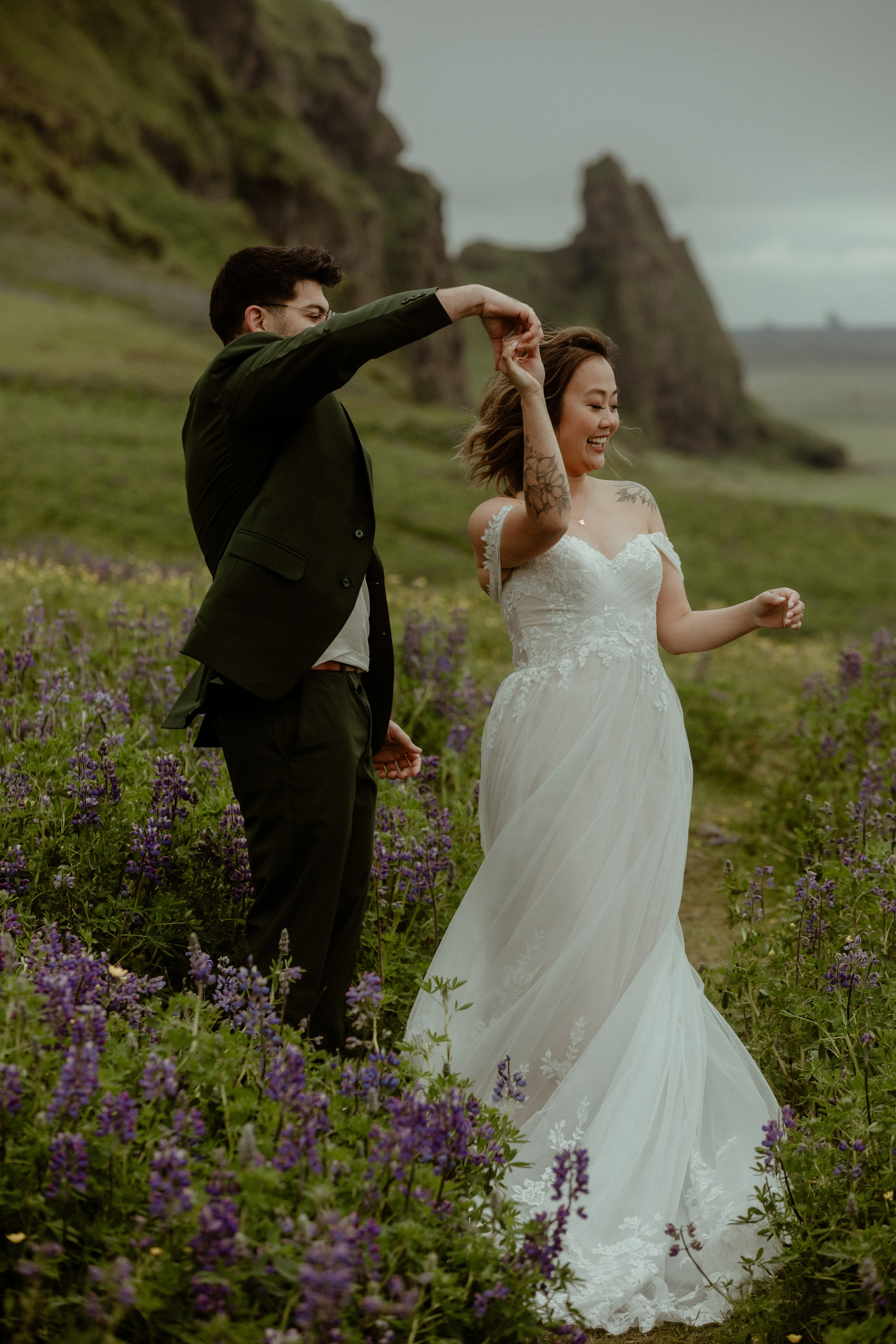 Elopement at Kvernufoss Waterfall. Iceland elopement photographer & videographer