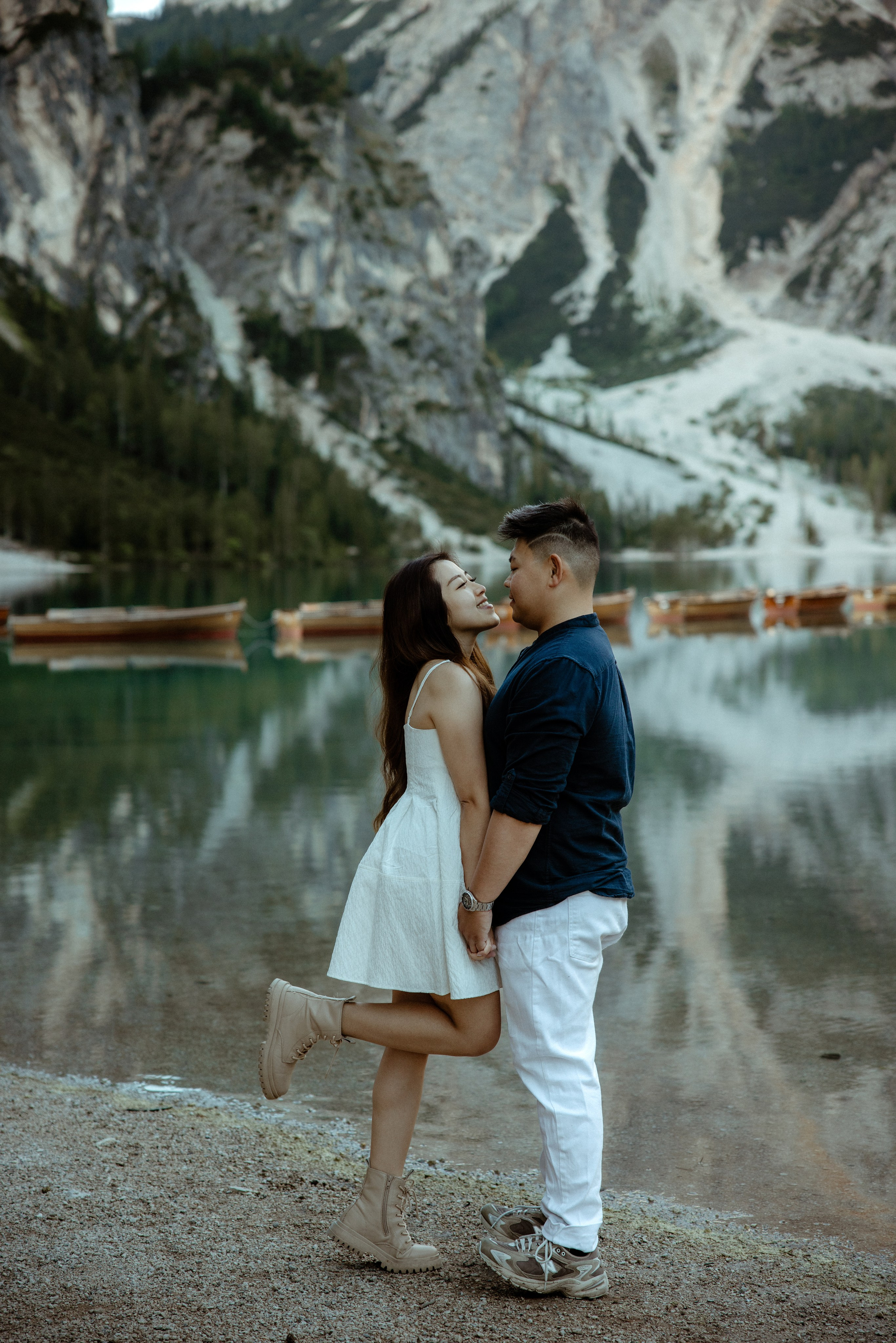 Sunrise proposal at Lago di Braies | Dreamy engagement in the Dolomites. Iceland elopement photographer & videographer