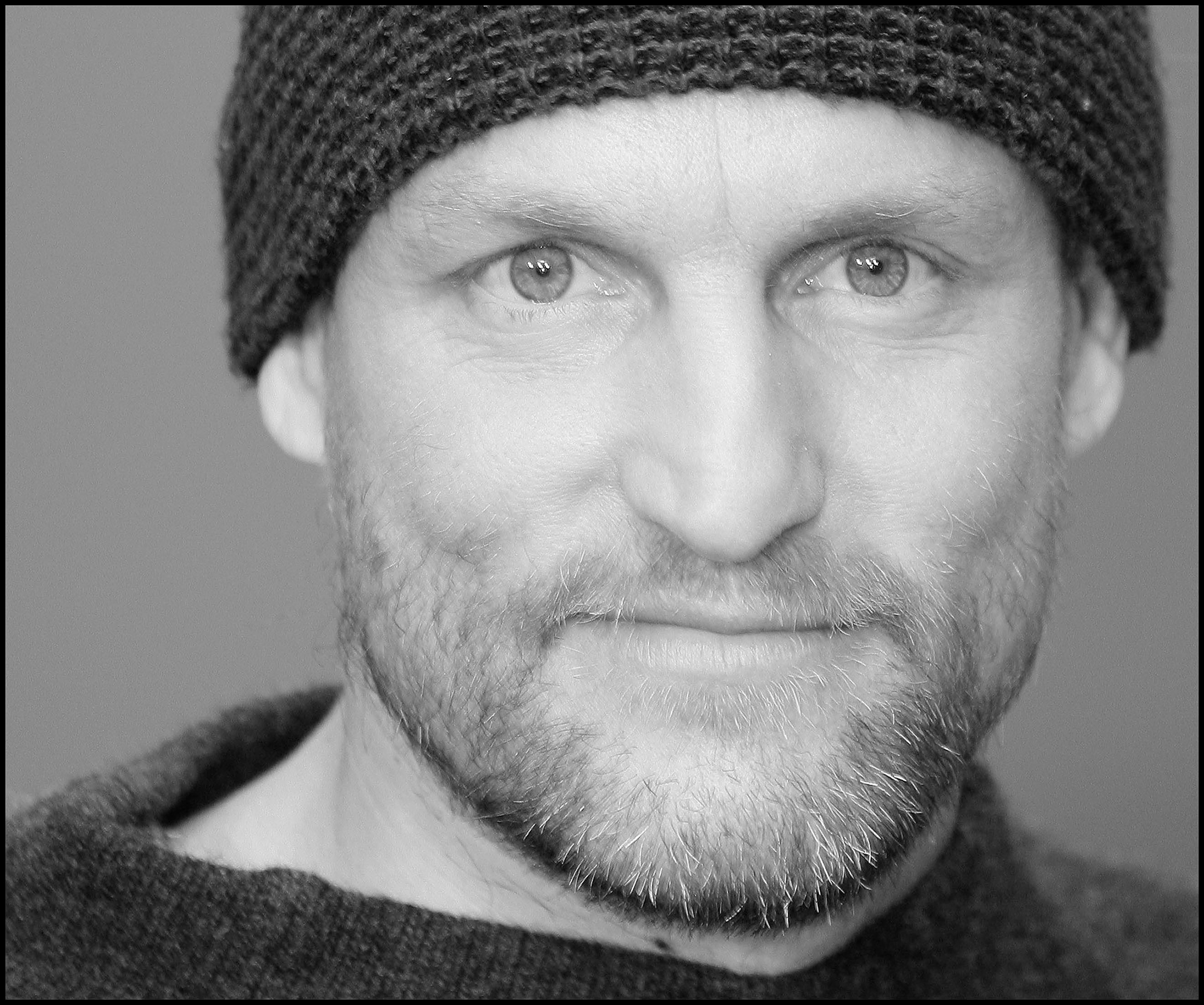 Monochrome portrait of US actor Woody Harrelson