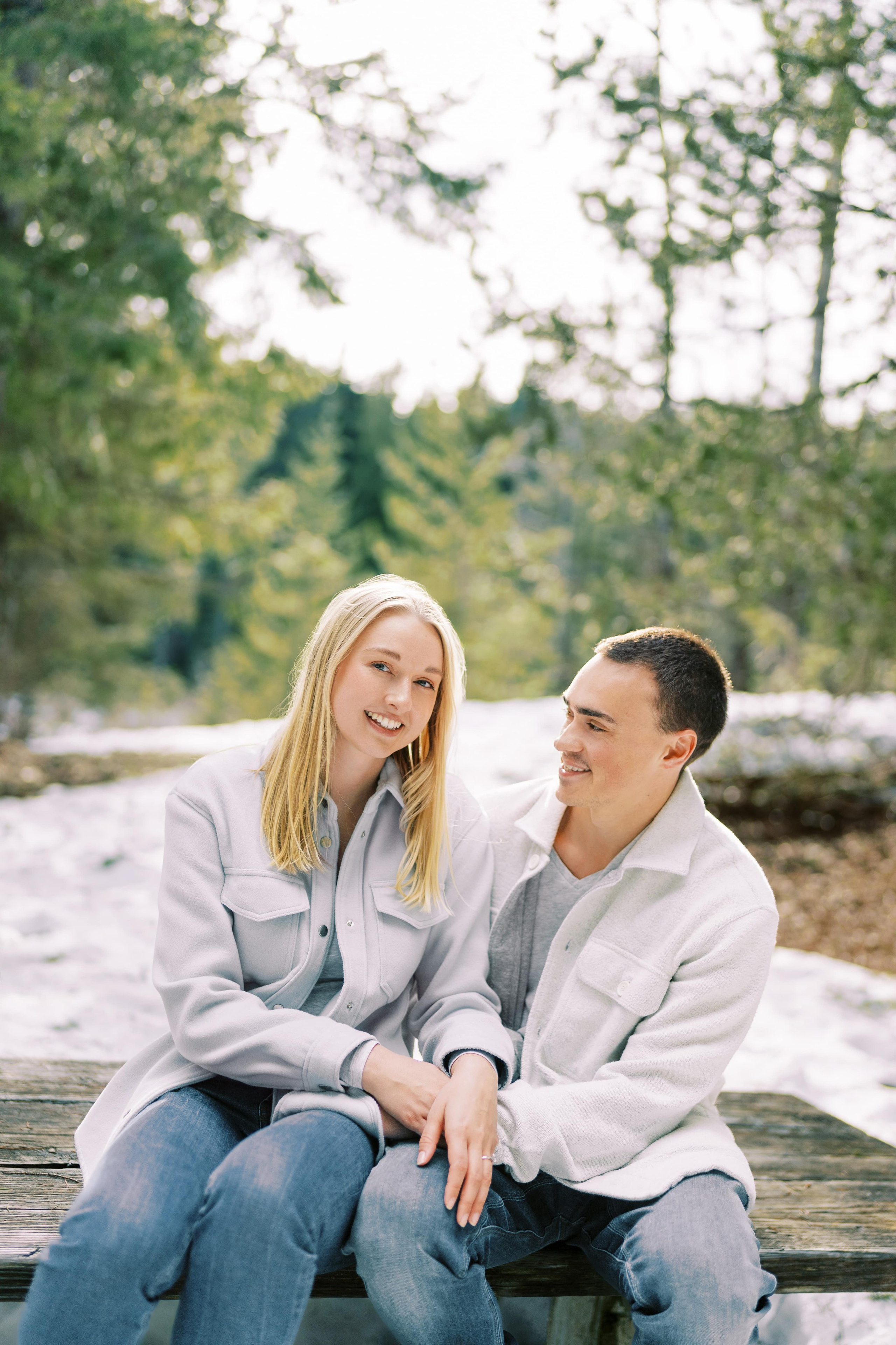 Engagement photo shoot Caitlyn & Riley / April 2024. Gold Creek Pond, WA. EVAN ARISTOV WEDDING PHOTOGRAPHY — Seattle Wedding Photographer