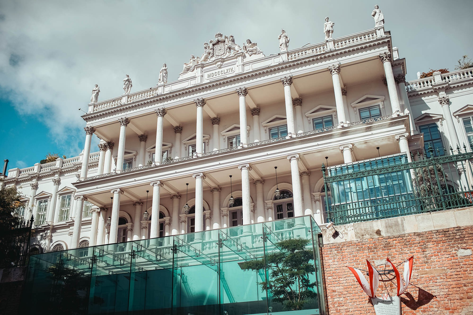 Historic facade of Palais Coburg luxury hotel in Vienna, Austria.