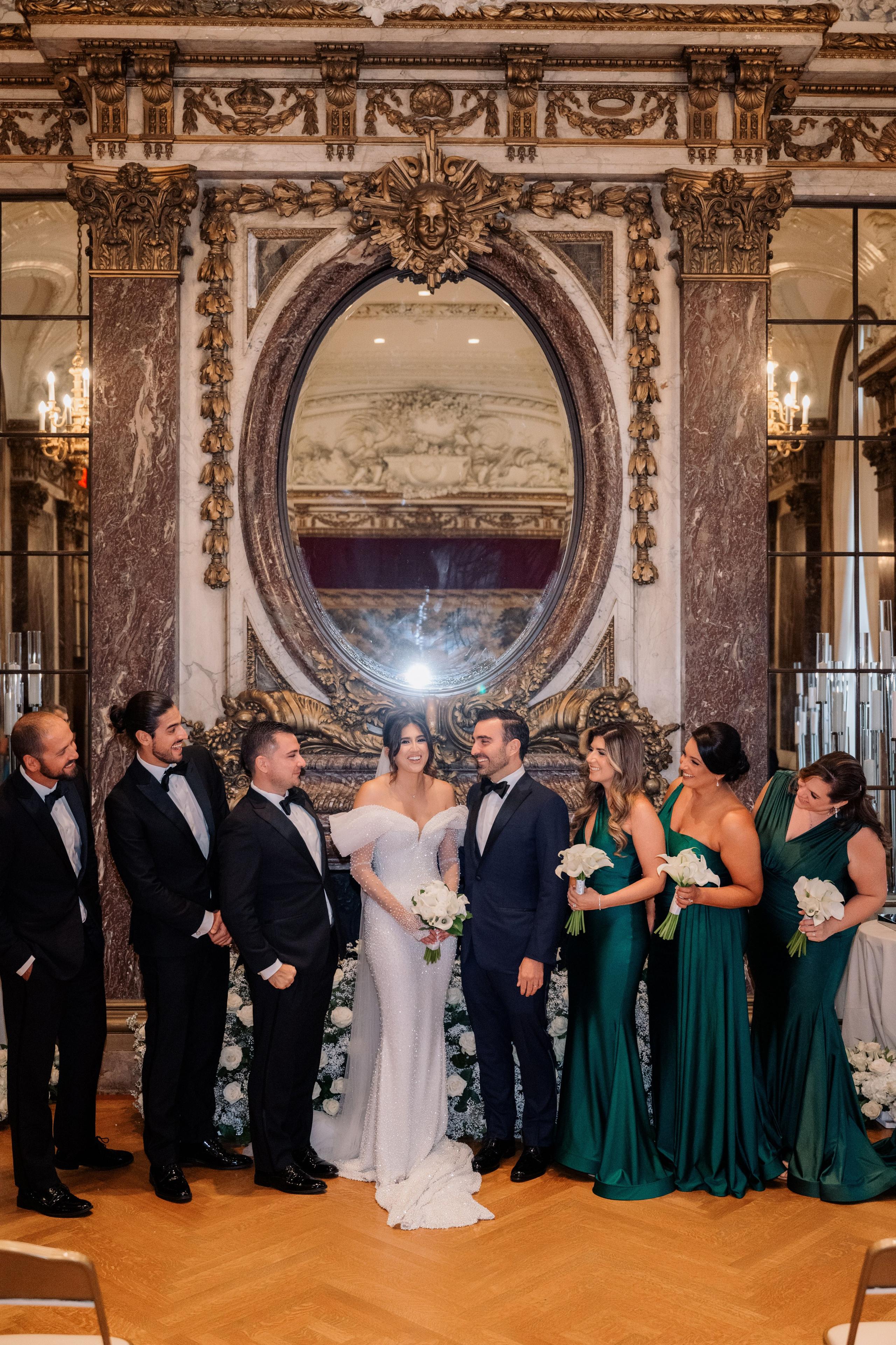 a group of people standing in a room