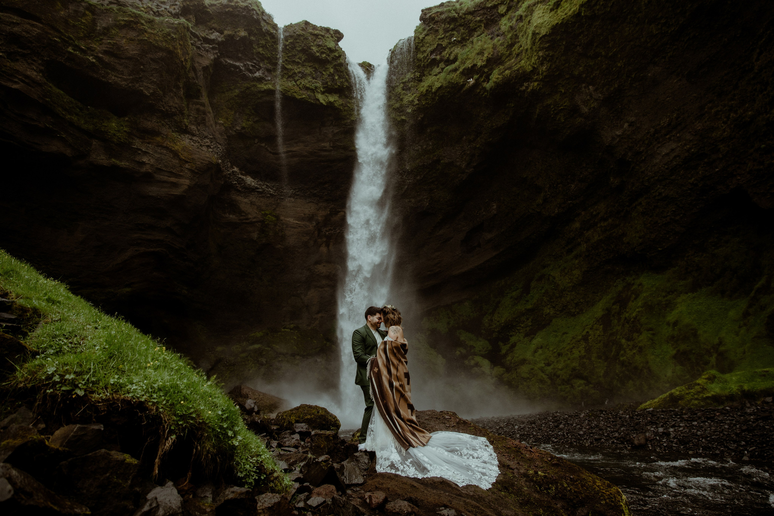 Elopement at Kvernufoss Waterfall. Iceland elopement photographer & videographer
