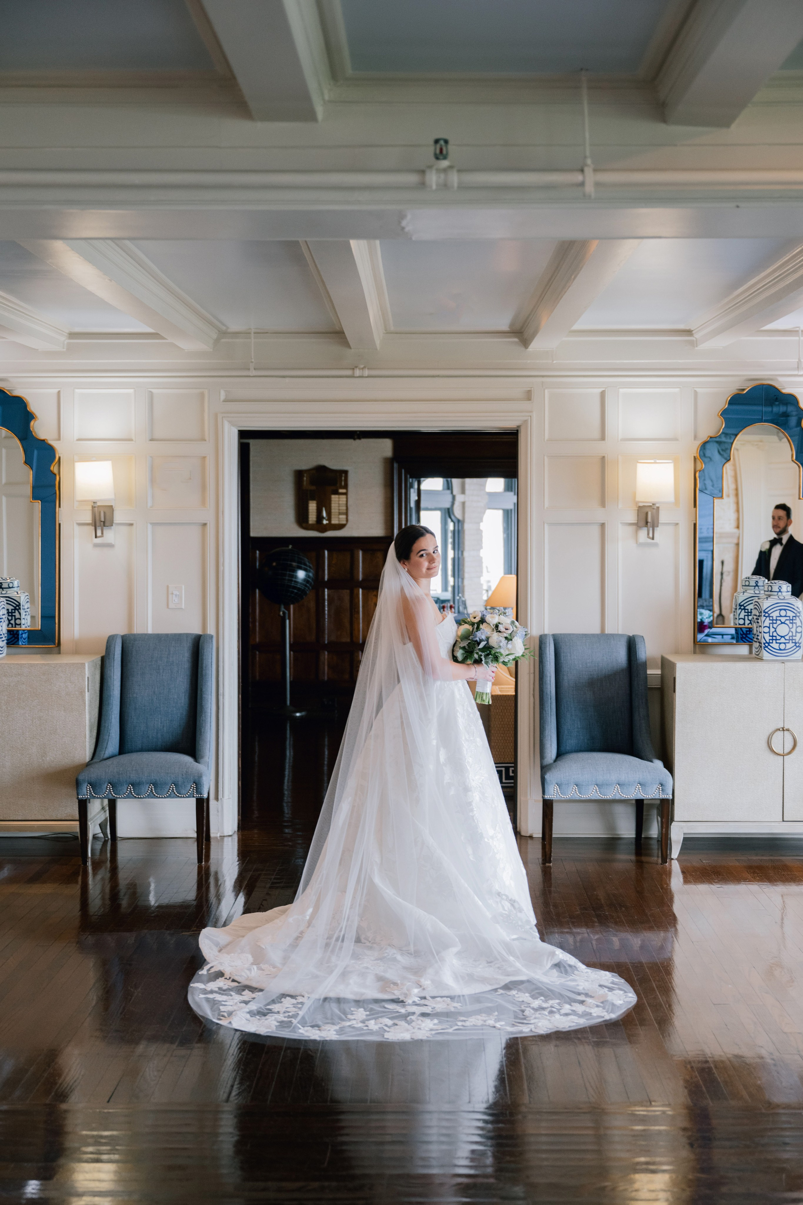 a bride in a white wedding dress