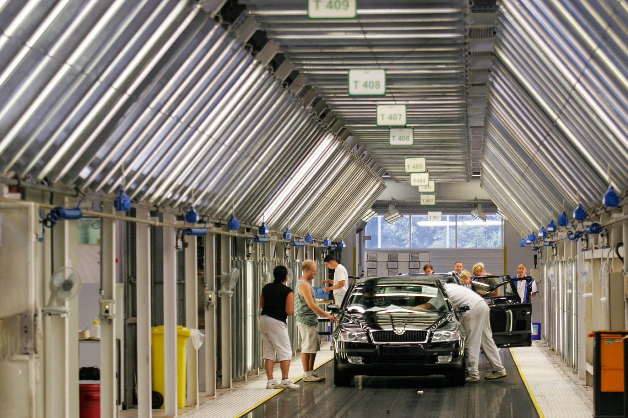 Skoda auto production photo showing a black Octavia in the nearly final state of production from the plant in Mlada Boleslav.
