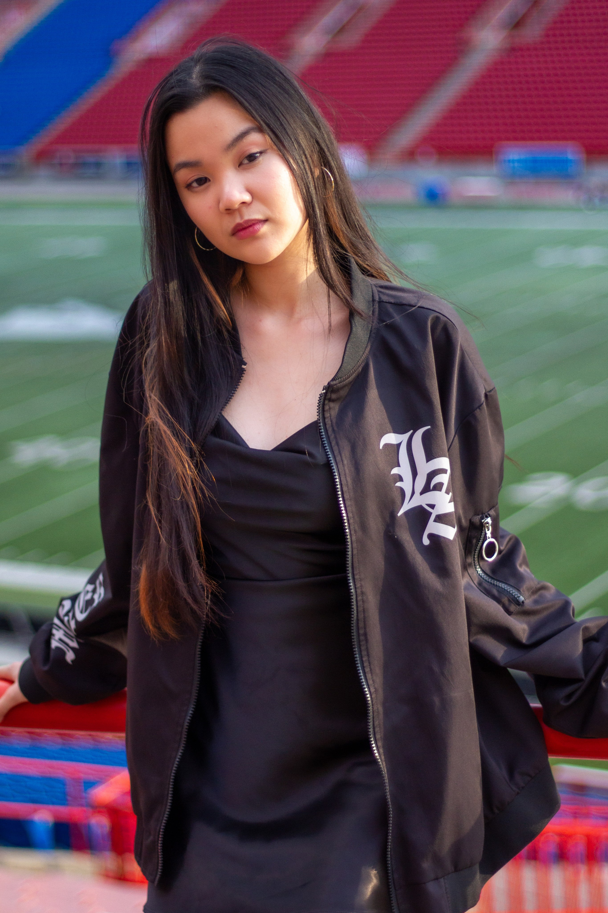 Model Ann at McMahon Stadium: A Stunning Photoshoot Under the Stadium Lights. ProFly.club — Professional aerial filming in Calgary