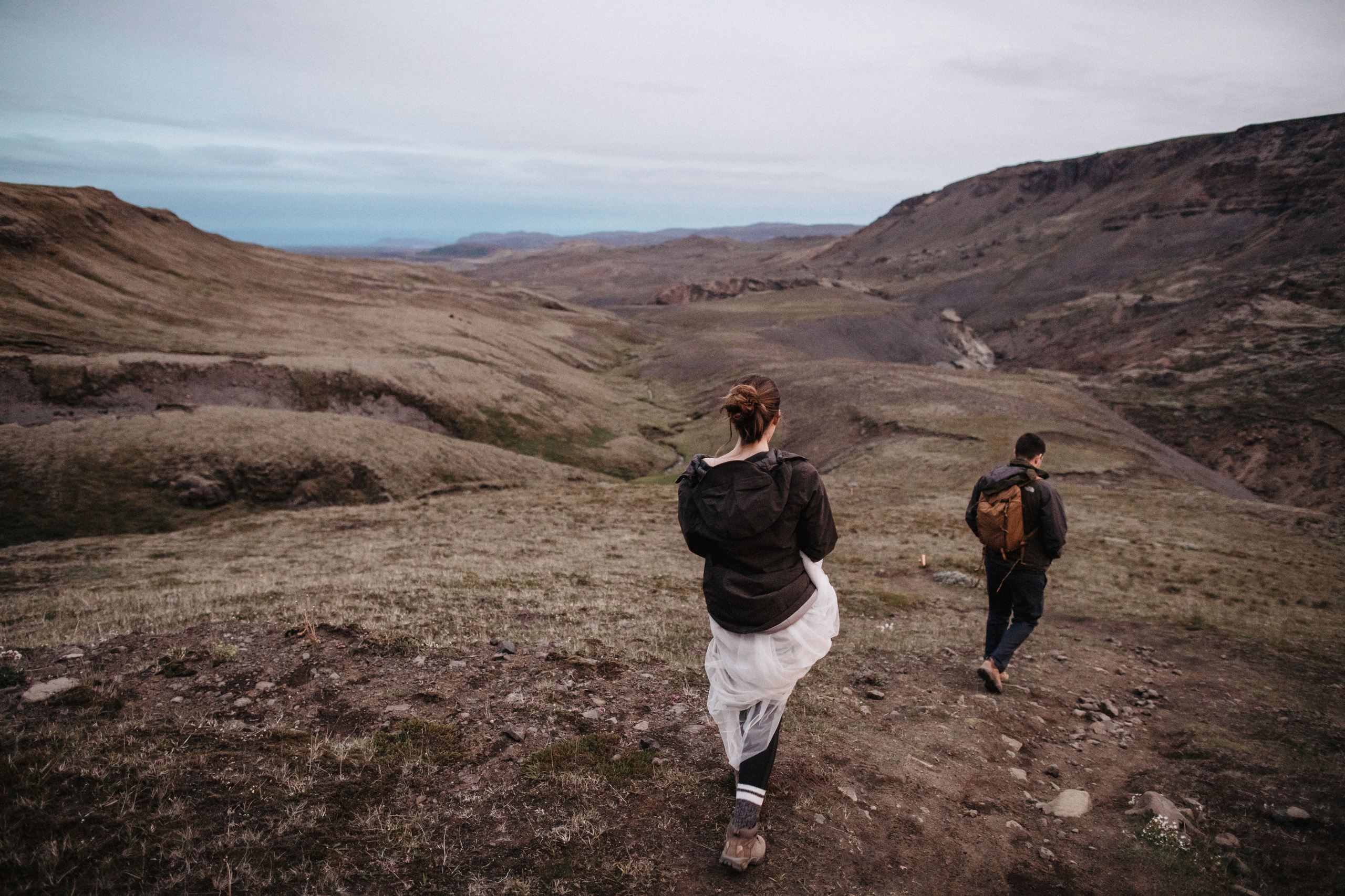 Midnight sun elopement at Haifoss in Iceland. Iceland elopement photographer & videographer