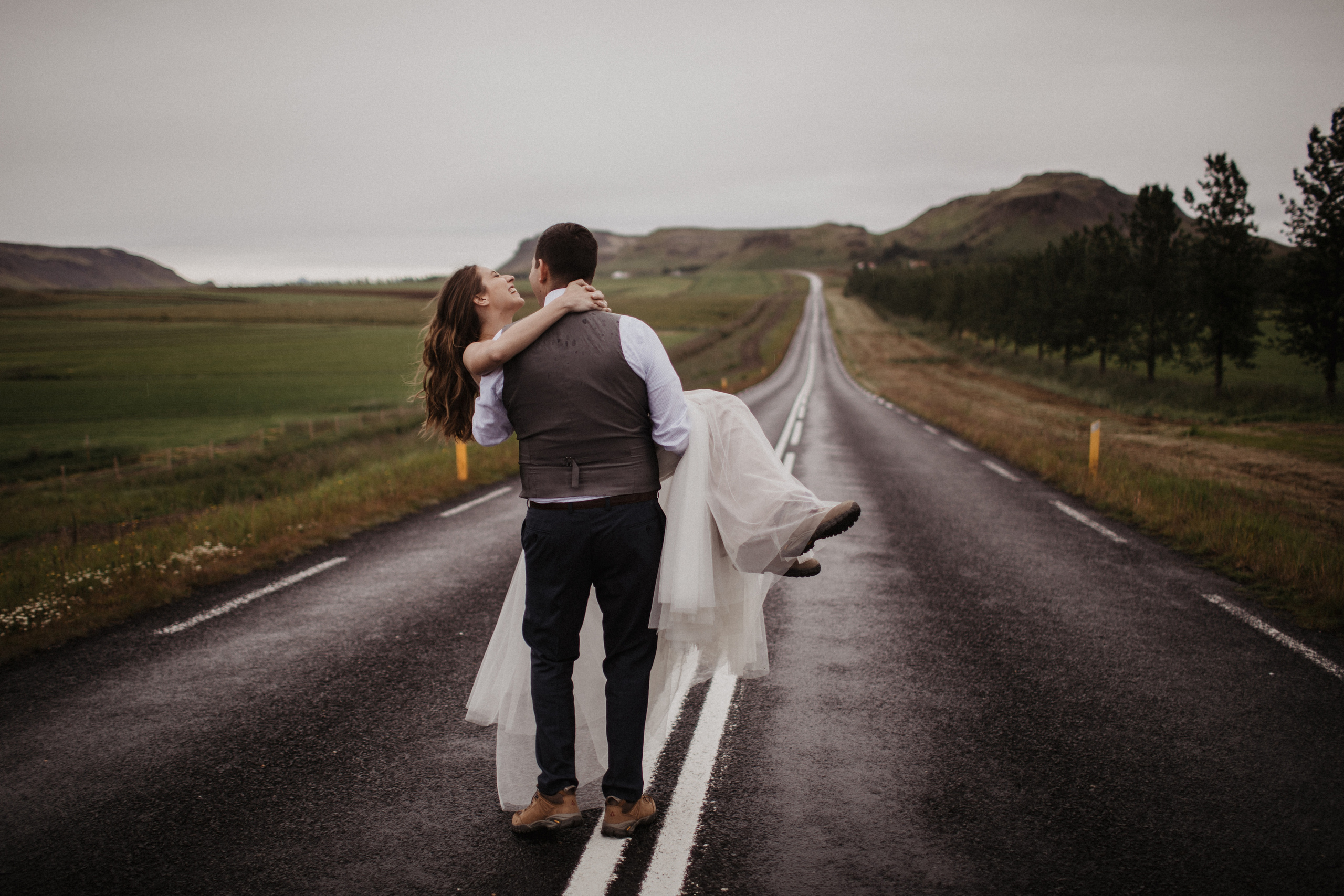 Midnight sun elopement at Haifoss in Iceland. Iceland elopement photographer & videographer
