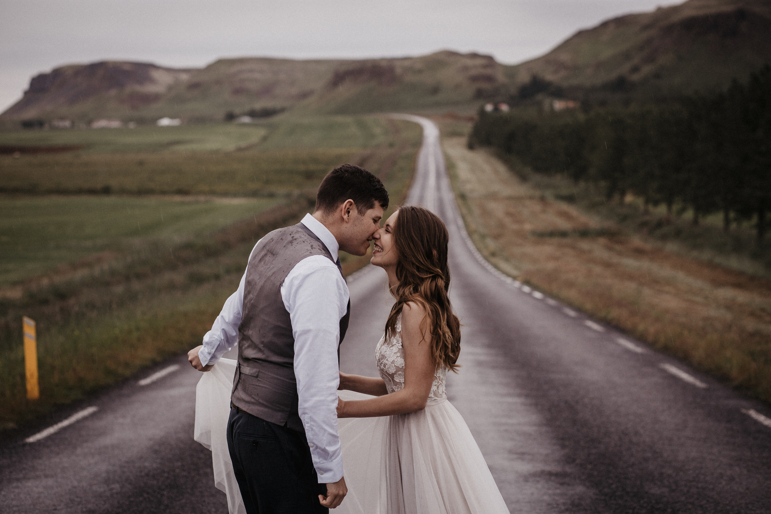 Midnight sun elopement at Haifoss in Iceland. Iceland elopement photographer & videographer