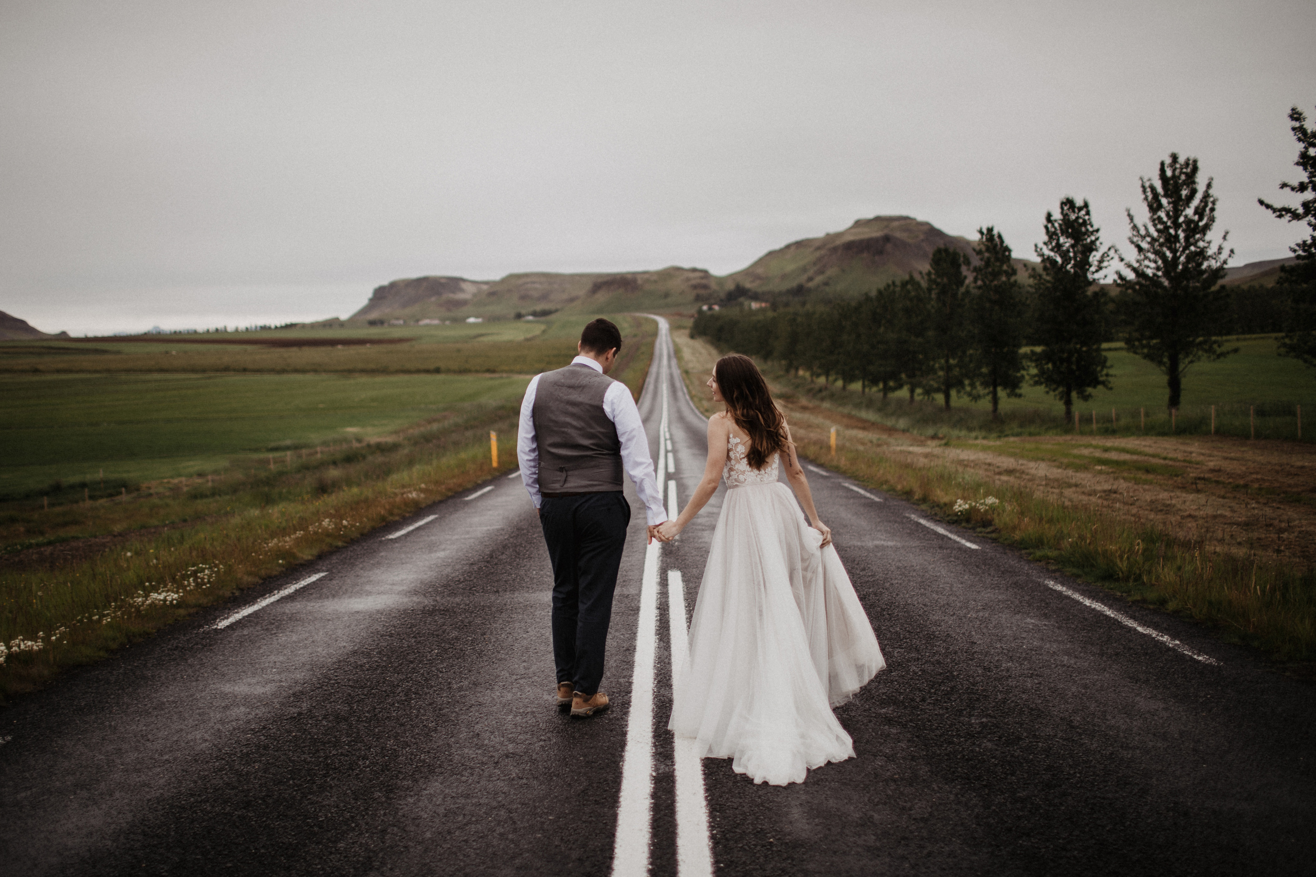 Midnight sun elopement at Haifoss in Iceland. Iceland elopement photographer & videographer