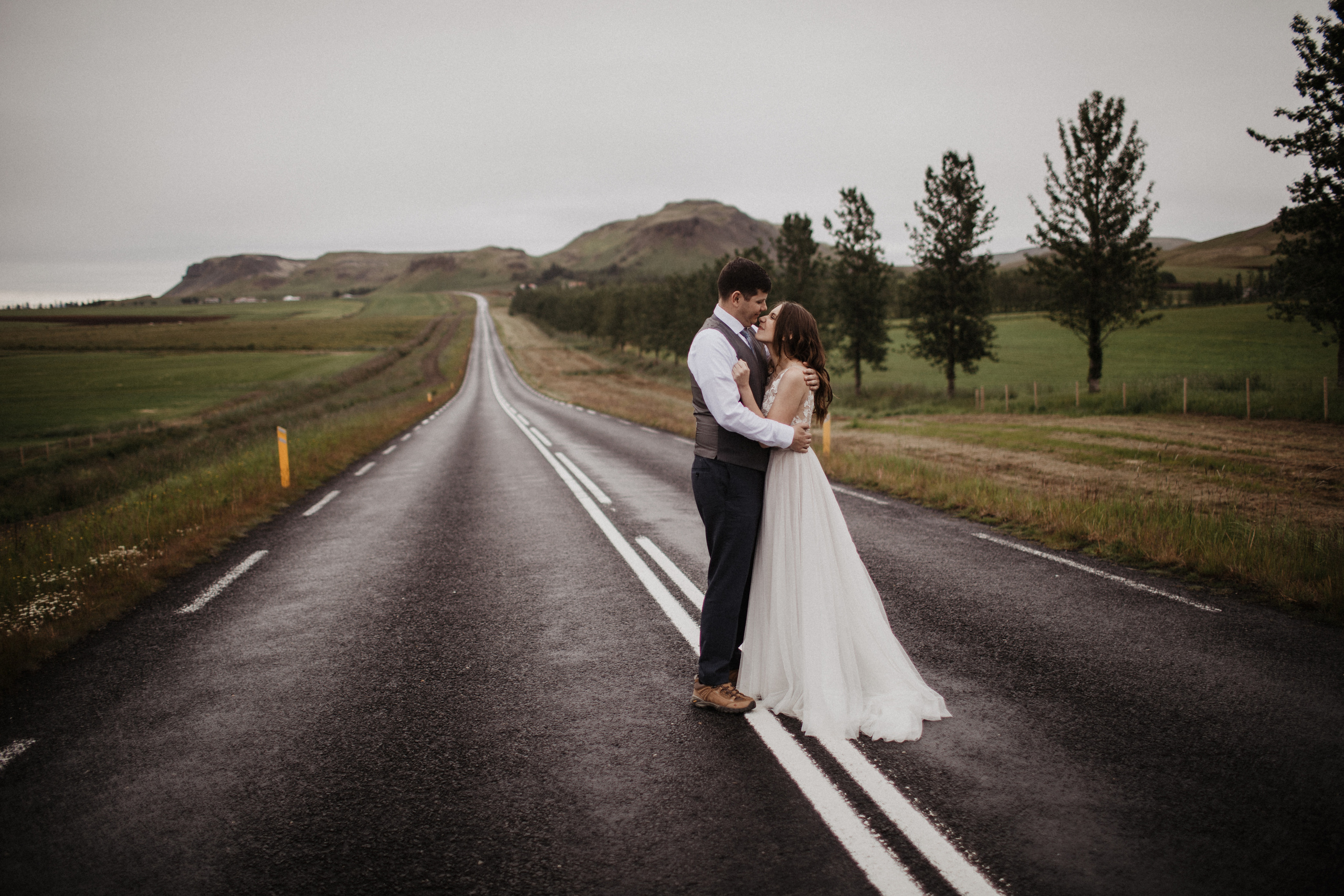 Midnight sun elopement at Haifoss in Iceland. Iceland elopement photographer & videographer