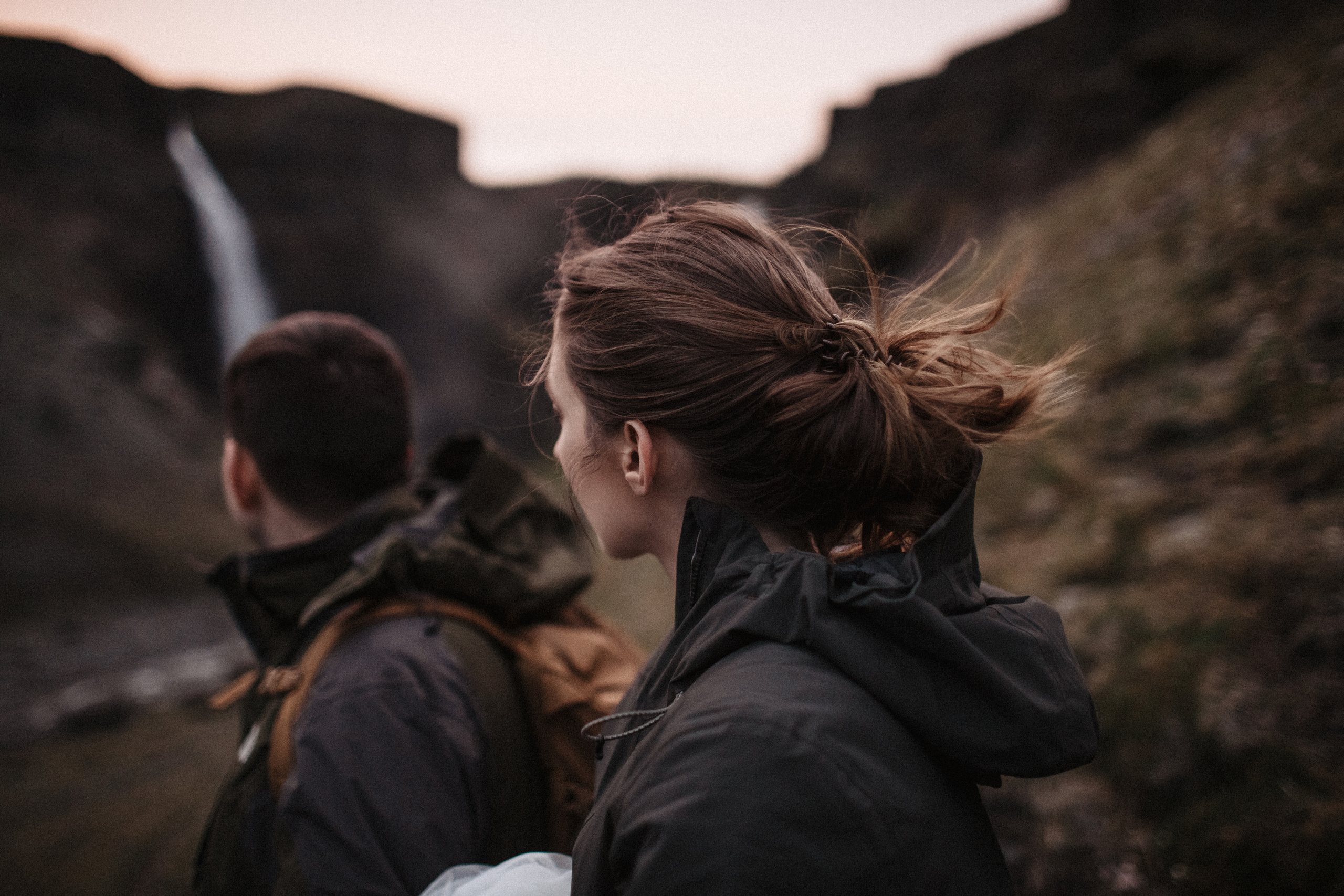 Midnight sun elopement at Haifoss in Iceland. Iceland elopement photographer & videographer