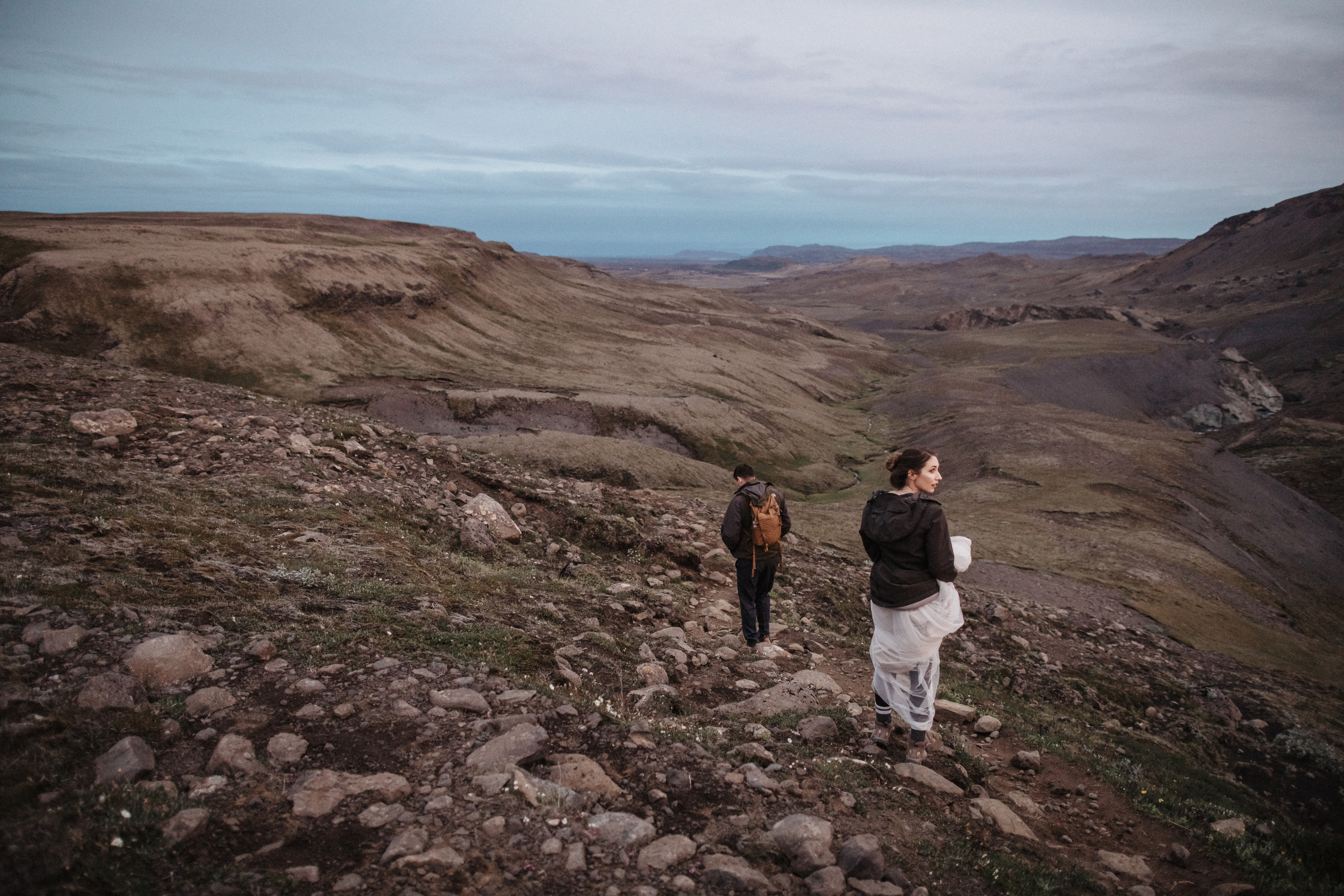 Midnight sun elopement at Haifoss in Iceland. Iceland elopement photographer & videographer