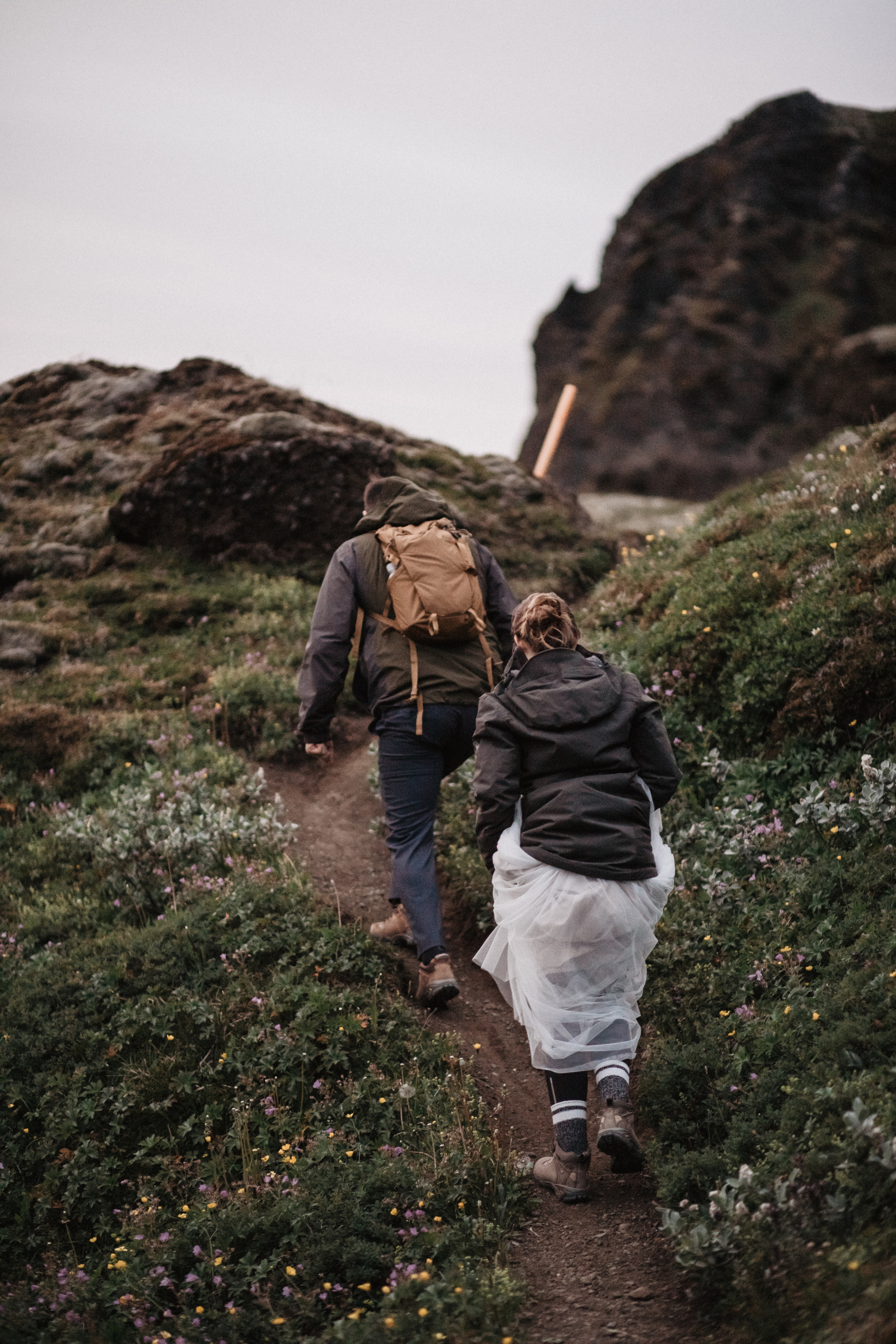 Midnight sun elopement at Haifoss in Iceland. Iceland elopement photographer & videographer