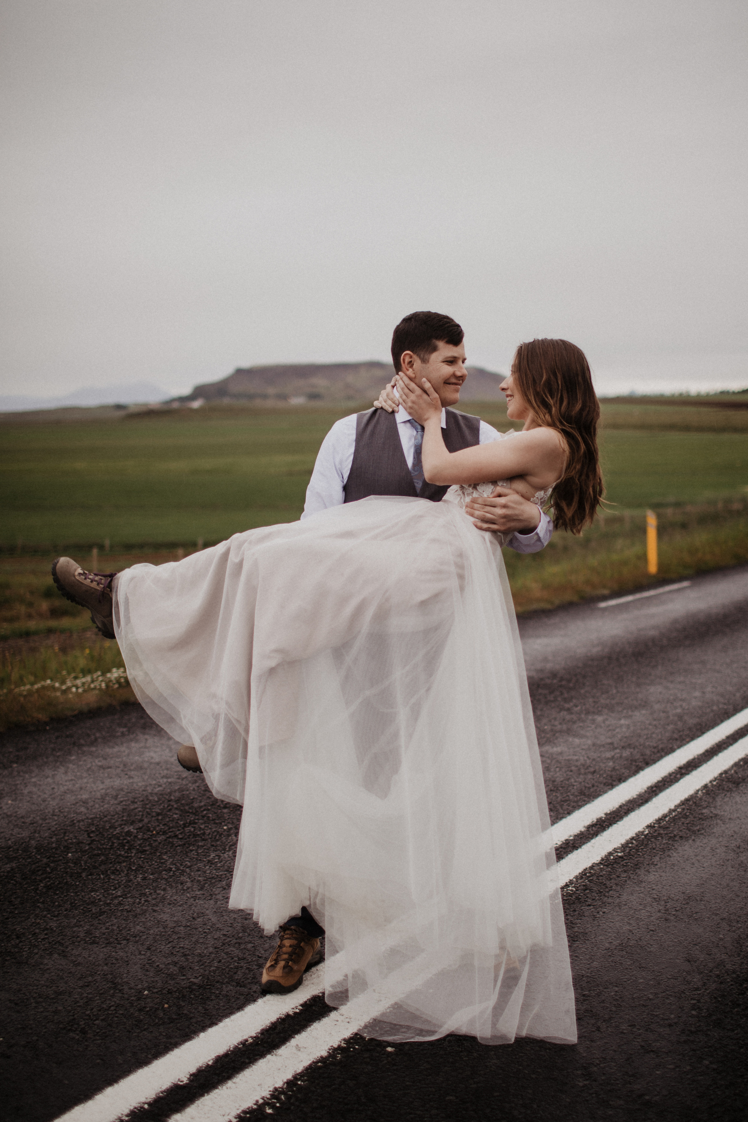 Midnight sun elopement at Haifoss in Iceland. Iceland elopement photographer & videographer