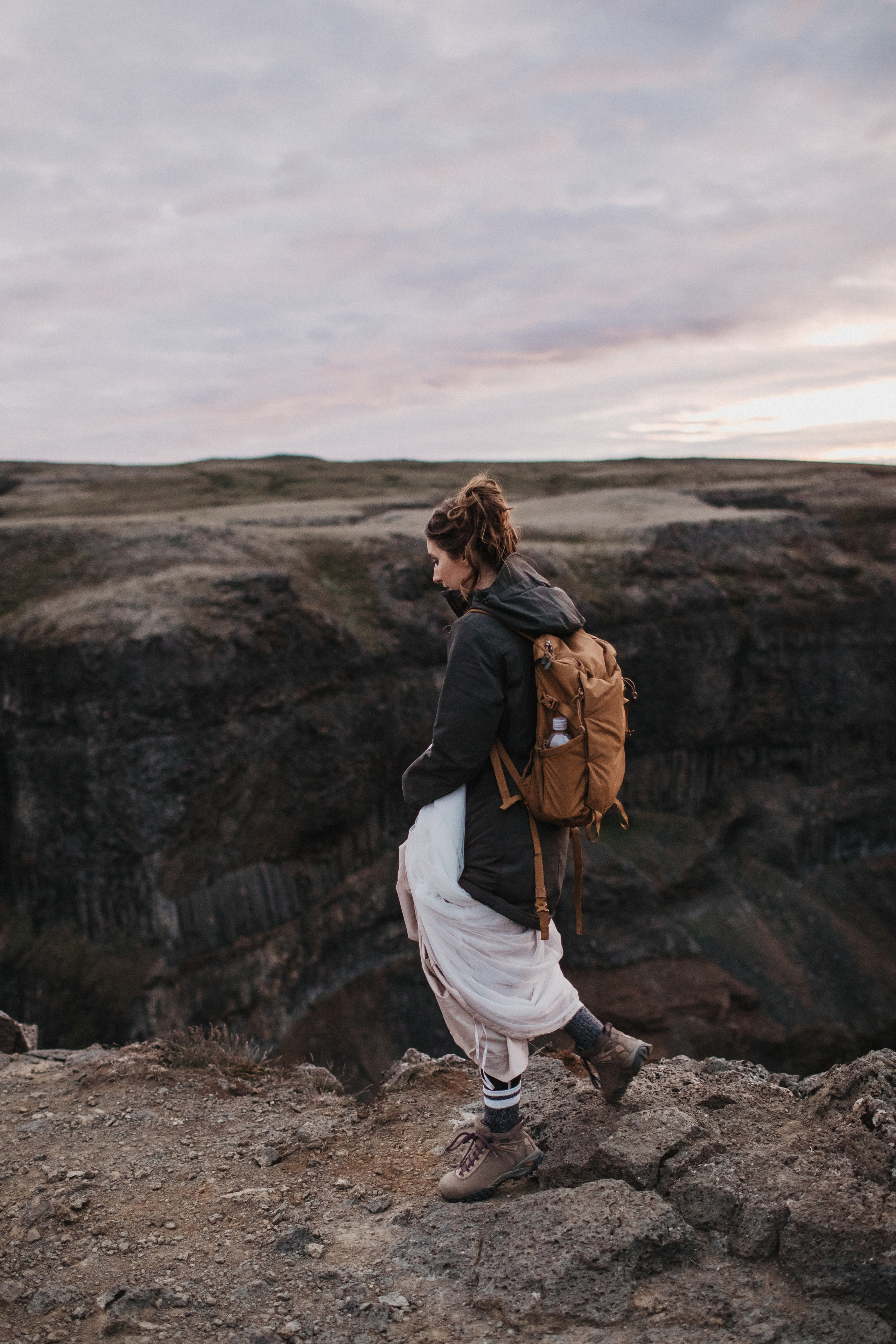 Midnight sun elopement at Haifoss in Iceland. Iceland elopement photographer & videographer