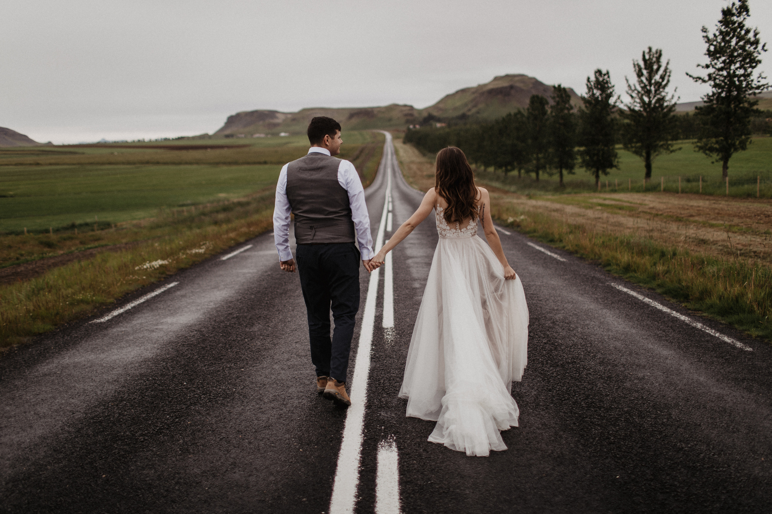 Midnight sun elopement at Haifoss in Iceland. Iceland elopement photographer & videographer
